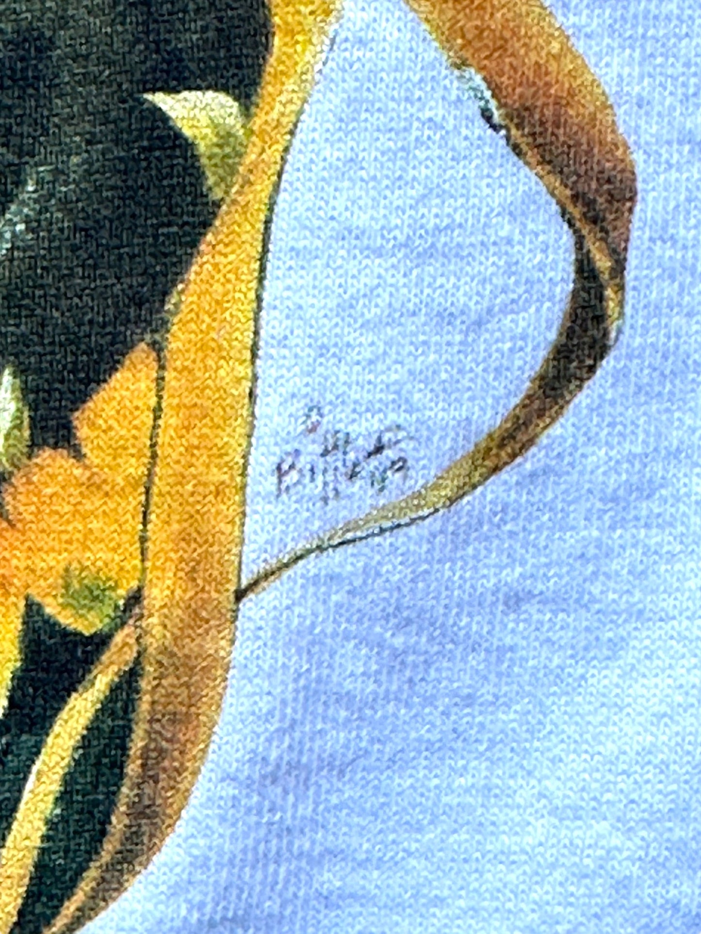 Vintage Grateful Dead Sunflowers 1994 Summer Tour Tee close up of artist signature.