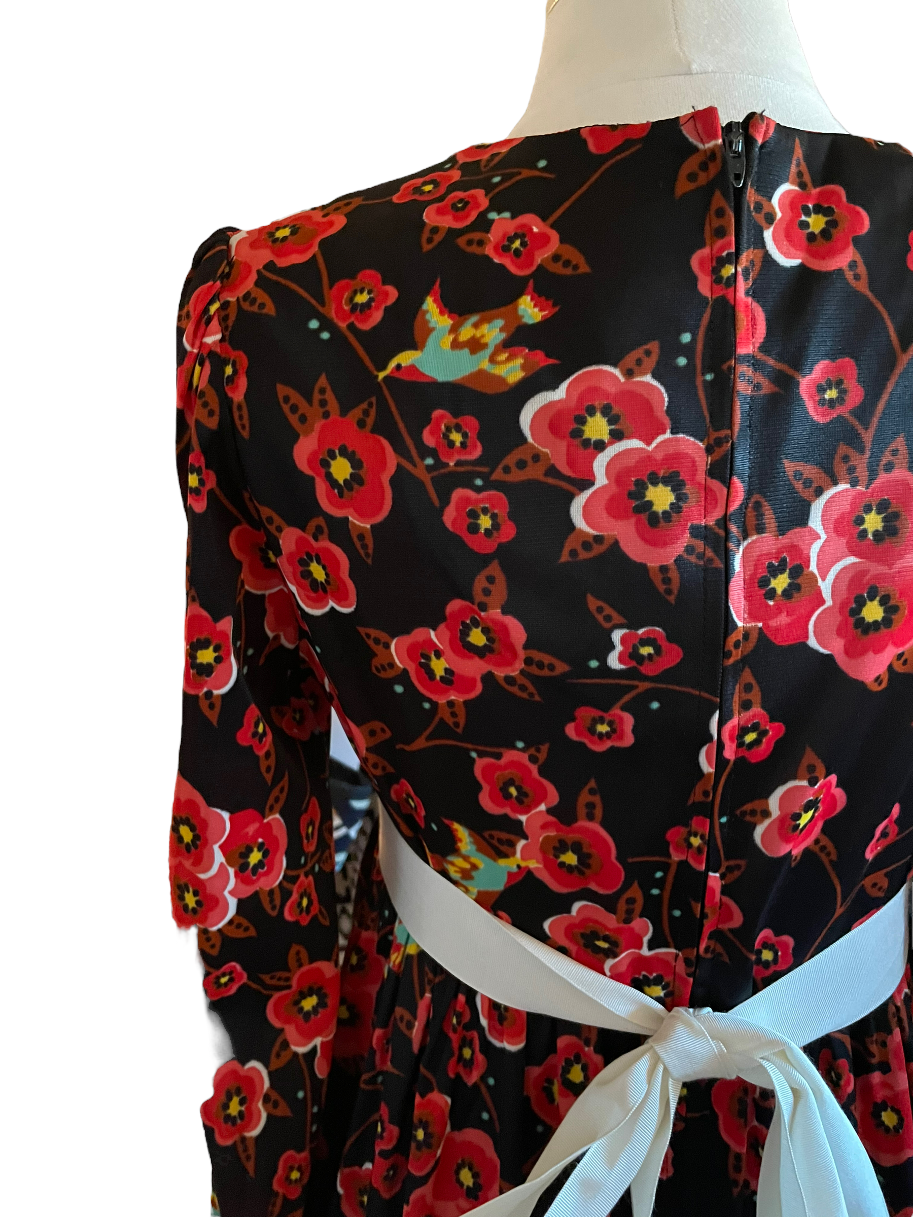 Vintage 1960s Cherry Blossom Maxi Dress SZ S-M |  Barn Owl Vintage | Seattle Vintage Dresses Back left shoulder.