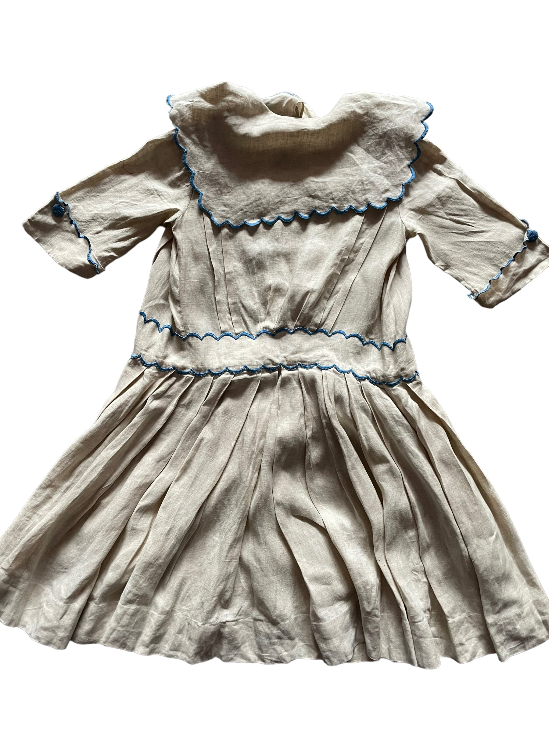Full back flatlay Antique Early 1900s Linen Dress SZ XS