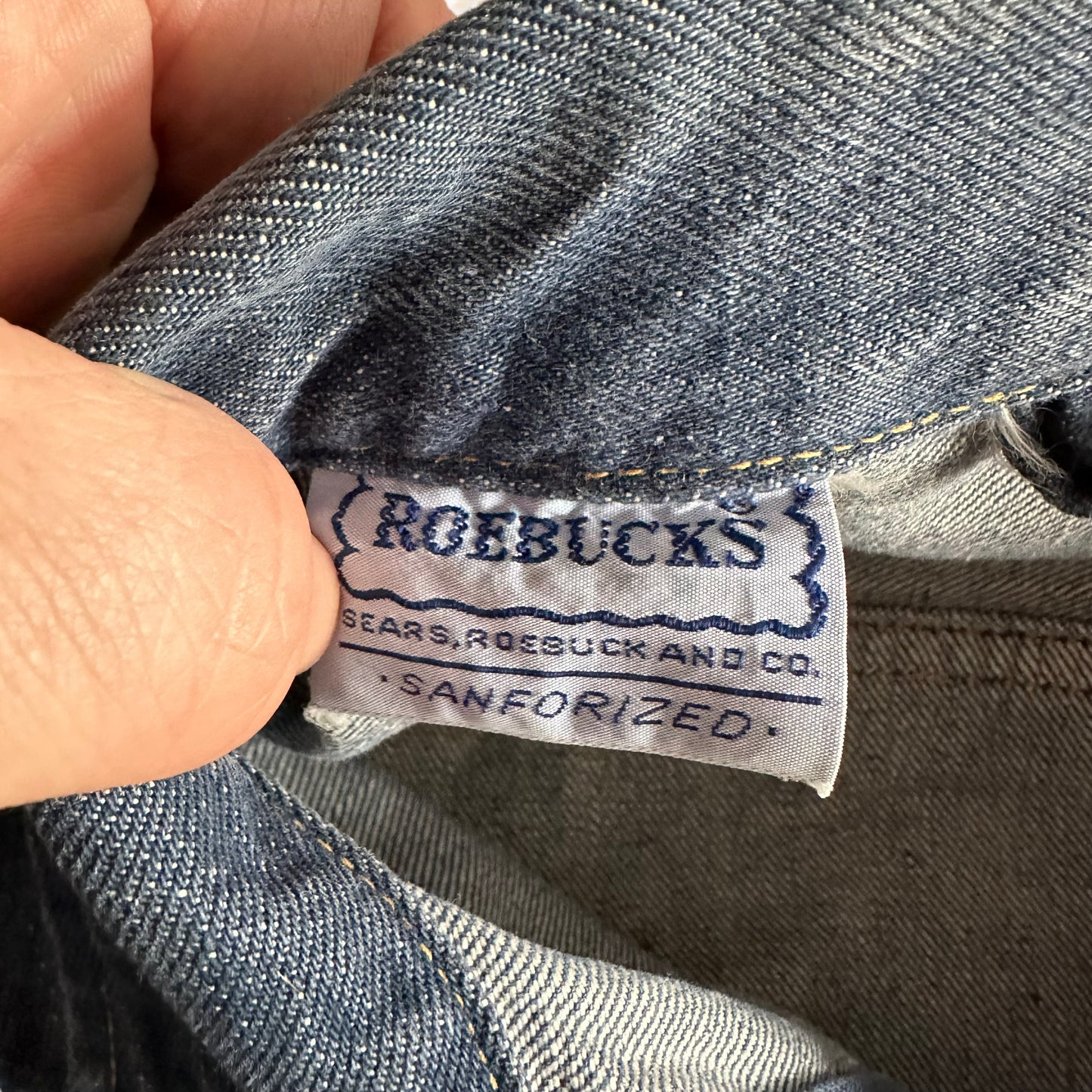 Tag View of Vintage Roebucks Selvedge Type II Style Jacket SZ L | Vintage Denim Seattle
