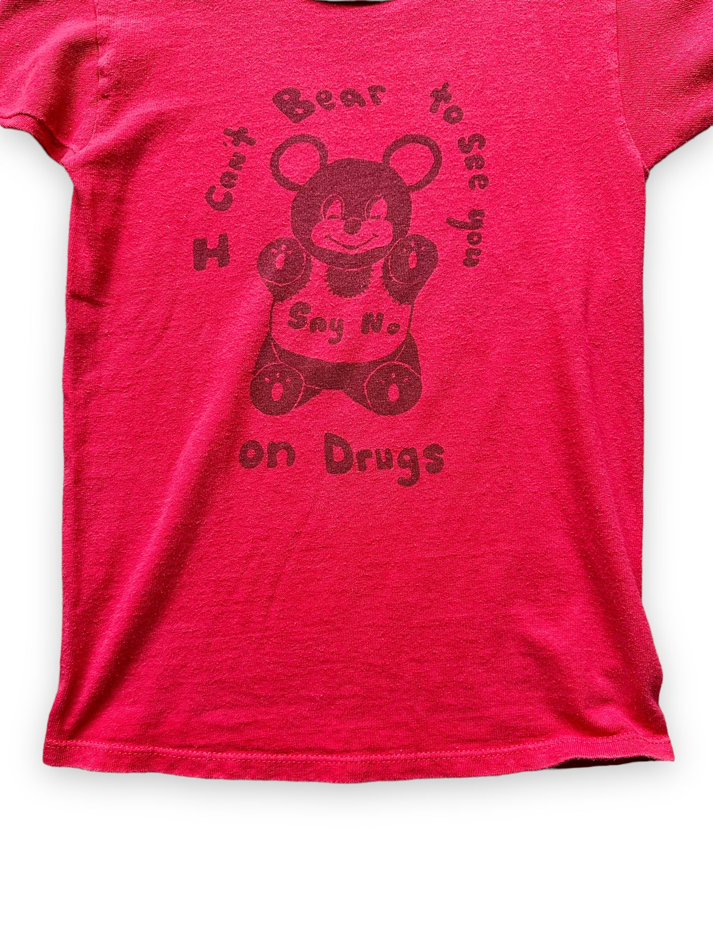 Lower Front View of Vintage I Can't Bear To See You On Drugs Graphic Tee SZ S |  Vintage Champion Tee Seattle | Barn Owl Vintage