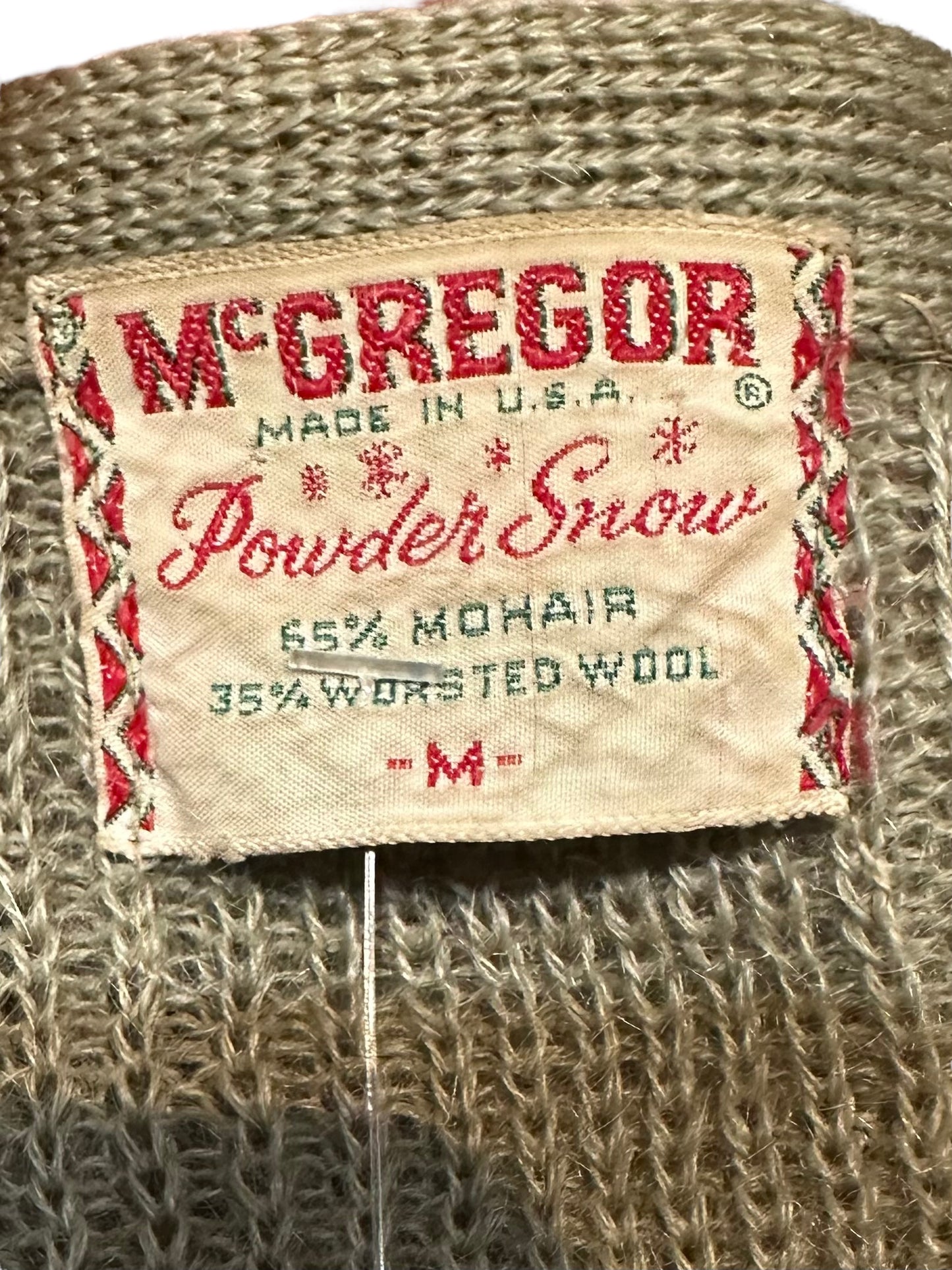 Tag View of Vintage McGregor Powder Snow Mohair Cardigan SZ M | Barn Owl Vintage | Vintage Mohair Cardigan