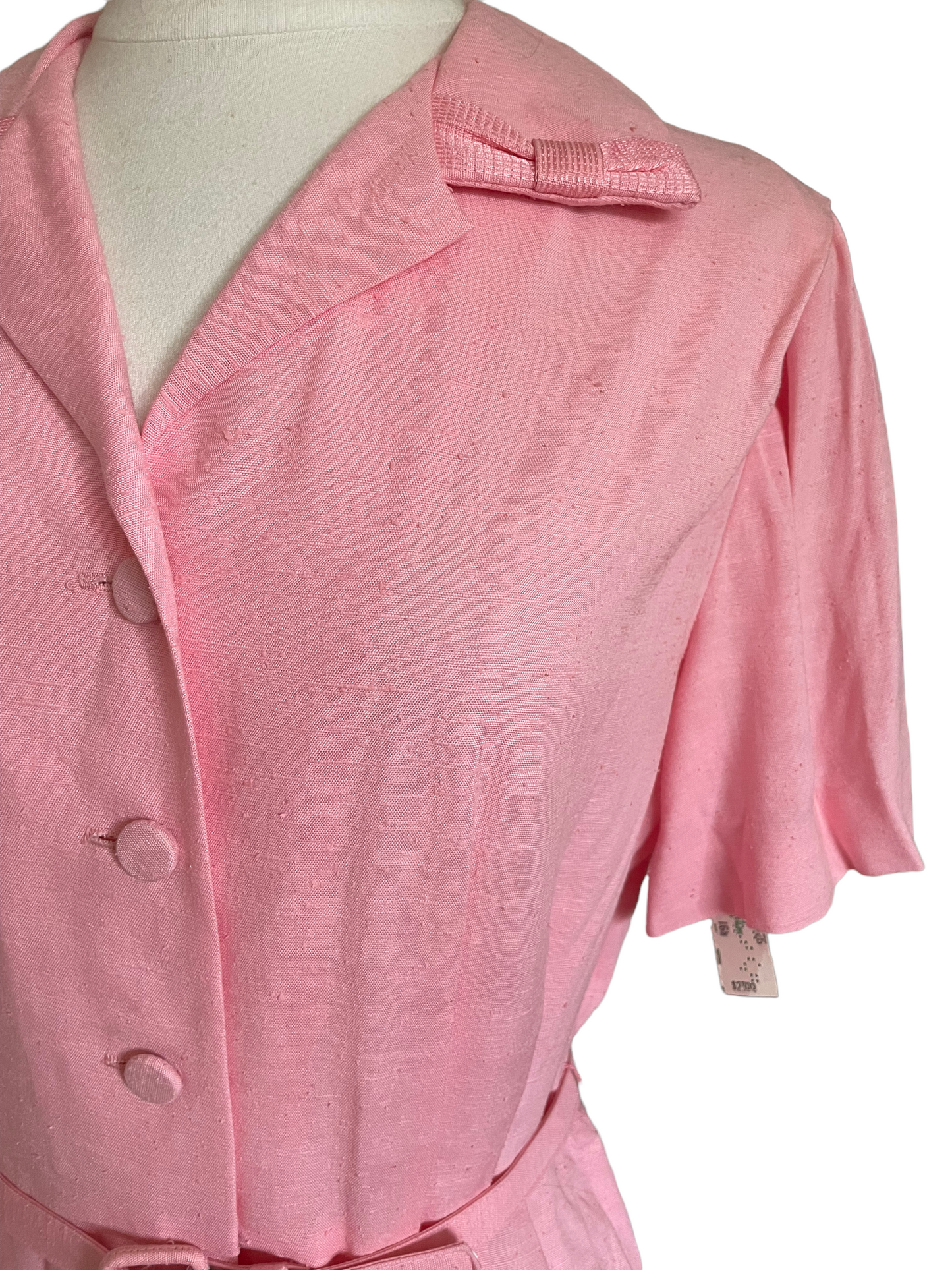 Vintage 1950s Deadstock Lordleigh Light Pink Silk and Rayon Dress SZ M |  Barn Owl Vintage | Seattle Vintage Dresses Front left shoulder view.