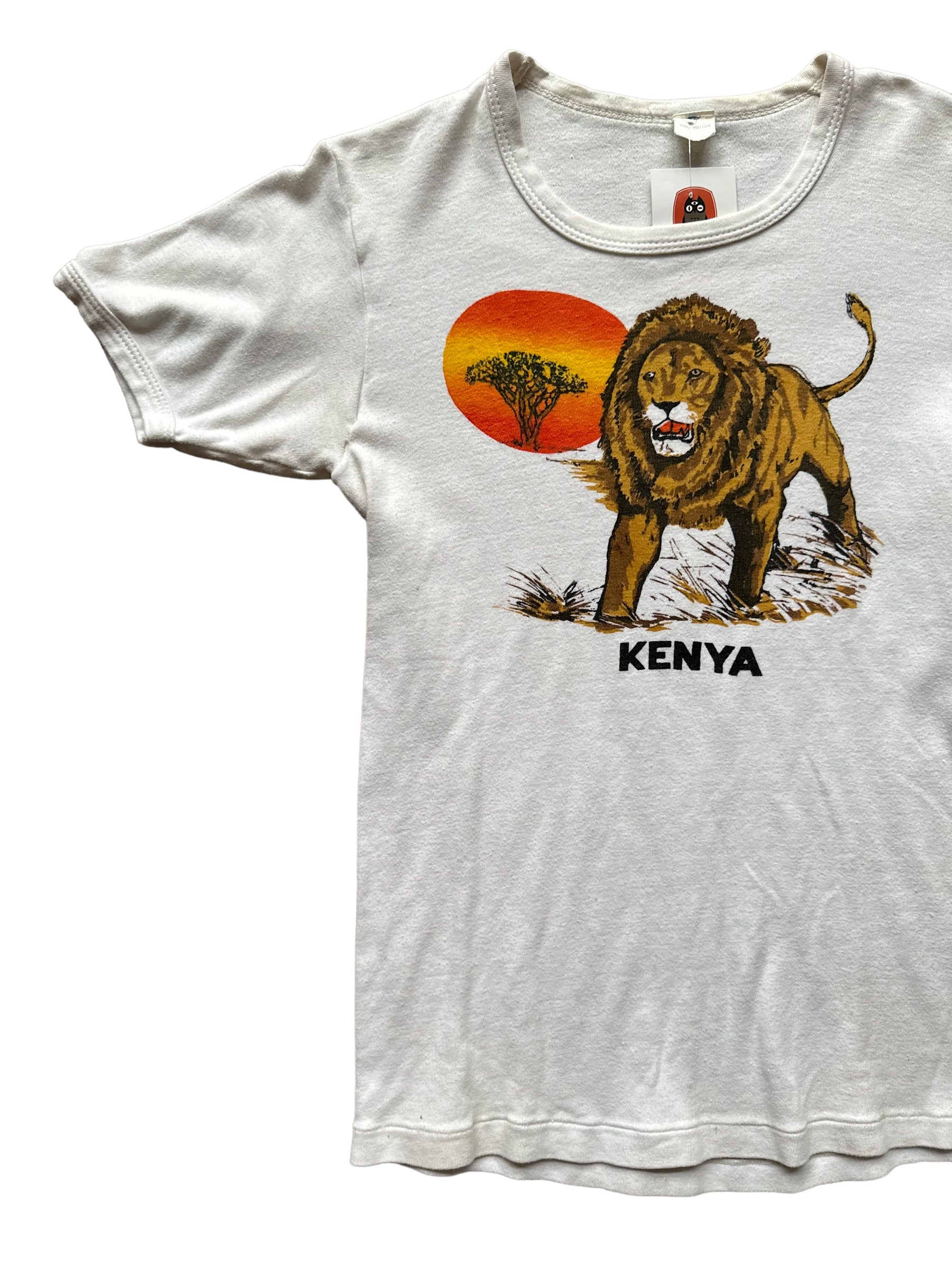 Front Right View Vintage Kenya Lion French Cut Tourist Tee |  Vintage French Cut Tee Seattle | Barn Owl Vintage Seattle