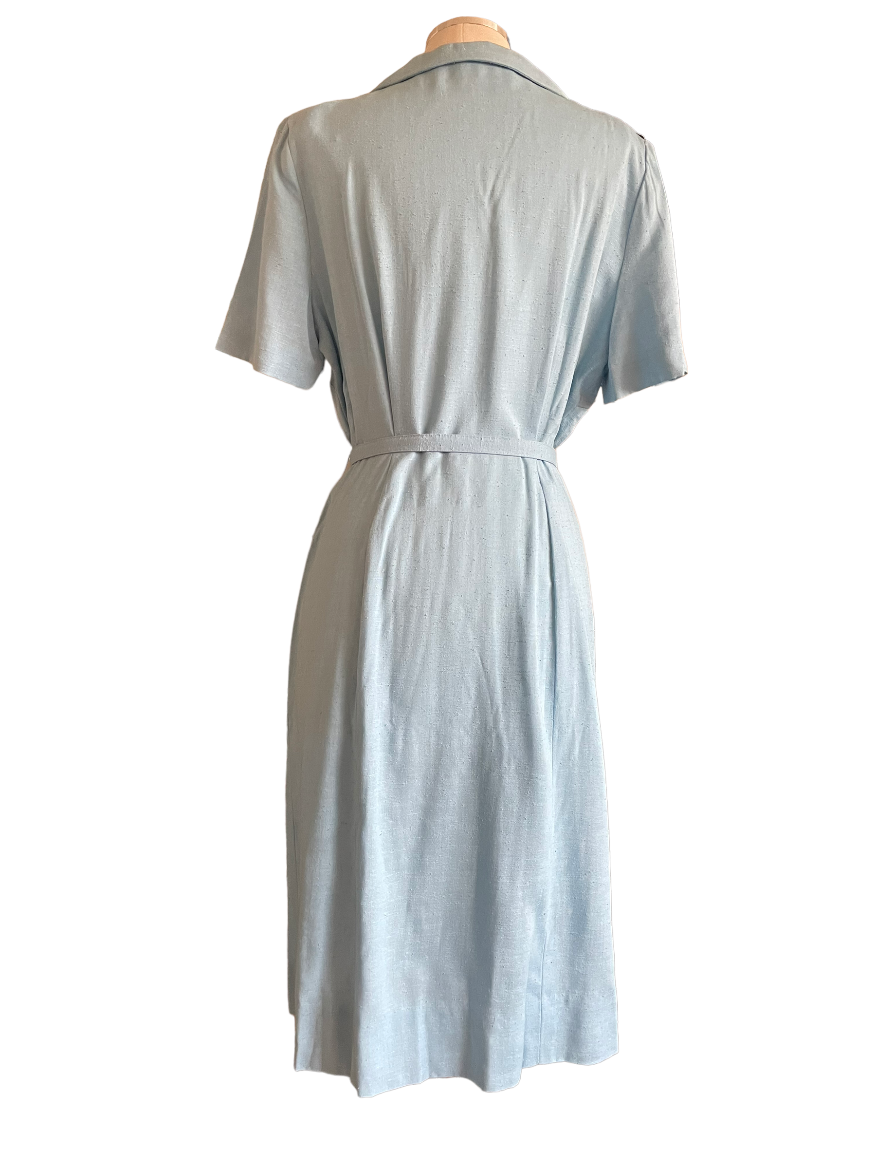 Vintage 1950s Deadstock Lordleigh Light Blue Silk and Rayon Dress SZ M|  Barn Owl Vintage | Seattle Vintage Dresses Full back view.