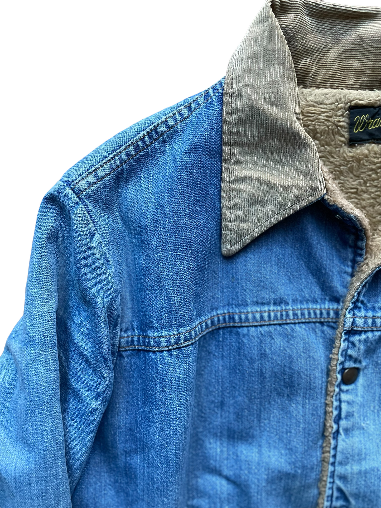 Vintage 70's Sherpa Lined Wrangler Front right shoulder view