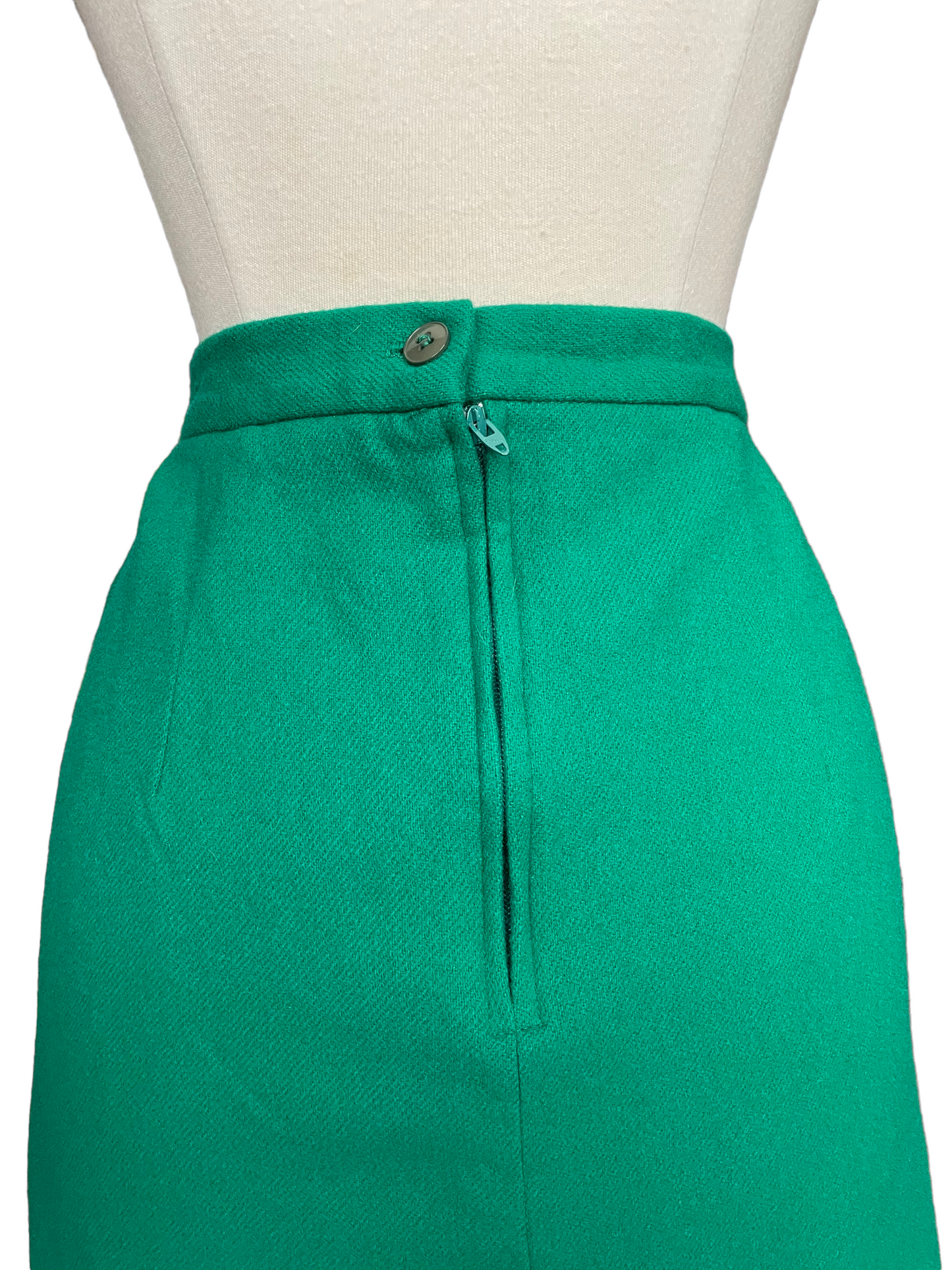 Back waist view of Vintage 1960s Green Wool Pencil Skirt | Barn Owl Vintage | Seattle Vintage Skirts