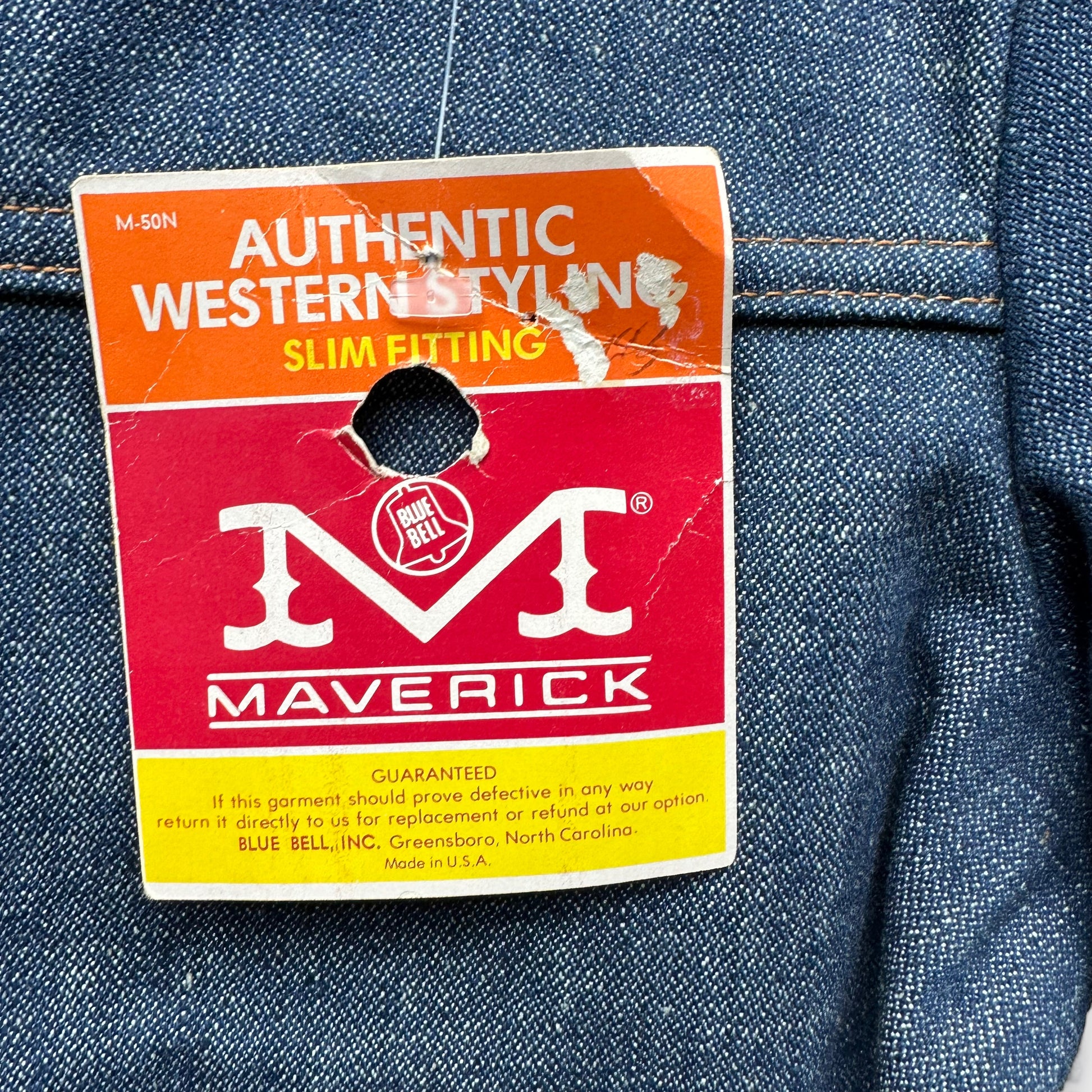 Flasher Tag View on Vintage Deadstock Maverick Denim Jacket SZ 16 | Vintage Denim Workwear Seattle | Seattle Vintage Denim Jackets