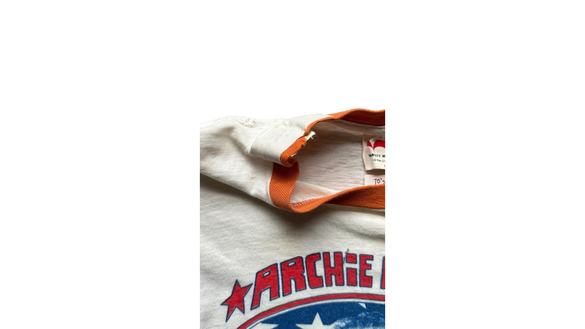 Alternate Neck Repair View on Vintage Archie Bunker Ringer Tee SZ S |  Vintage Ringer Tee Seattle | Barn Owl Vintage