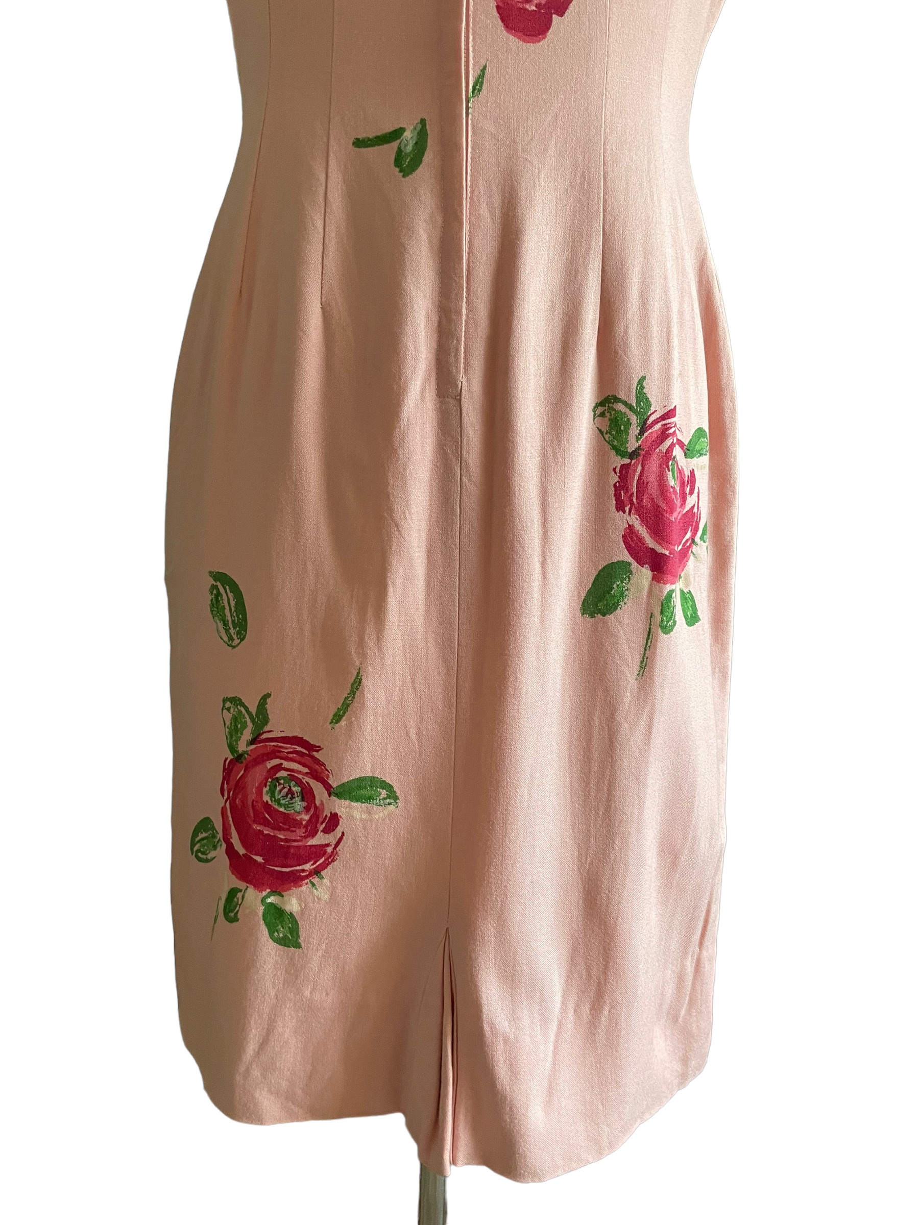 Vintage 1950s Jackie Morgan Painted Roses Dress SZ S |  Barn Owl Vintage | Seattle Vintage Dresses Lower rear view.