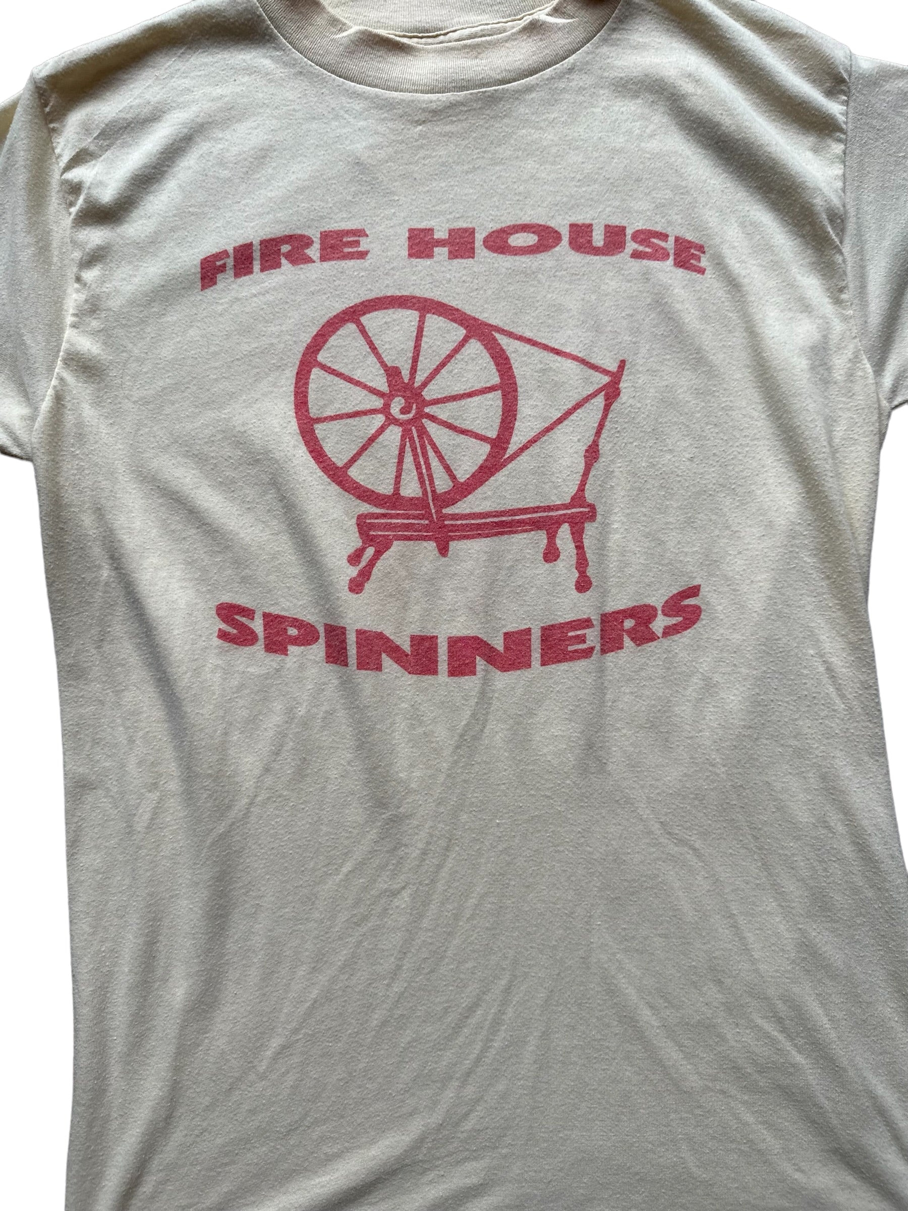 Front Graphic Close Up on Vintage Fire House Spinners Tee Size Large|  Vintage T Shirt Seattle | Barn Owl Vintage Tee