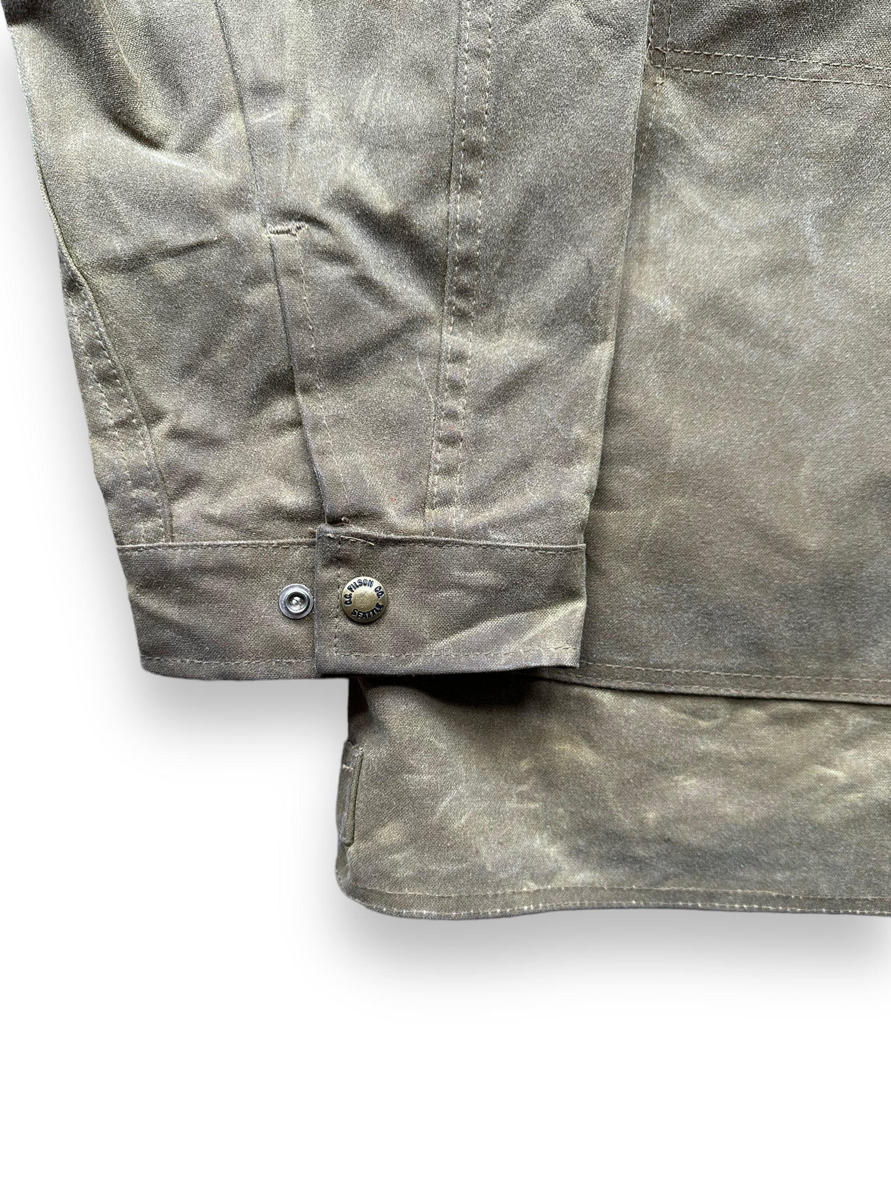 Right Cuff on Filson Tin Cloth Jacket SZ XL |  Barn Owl Vintage Goods | Filson Workwear Seattle