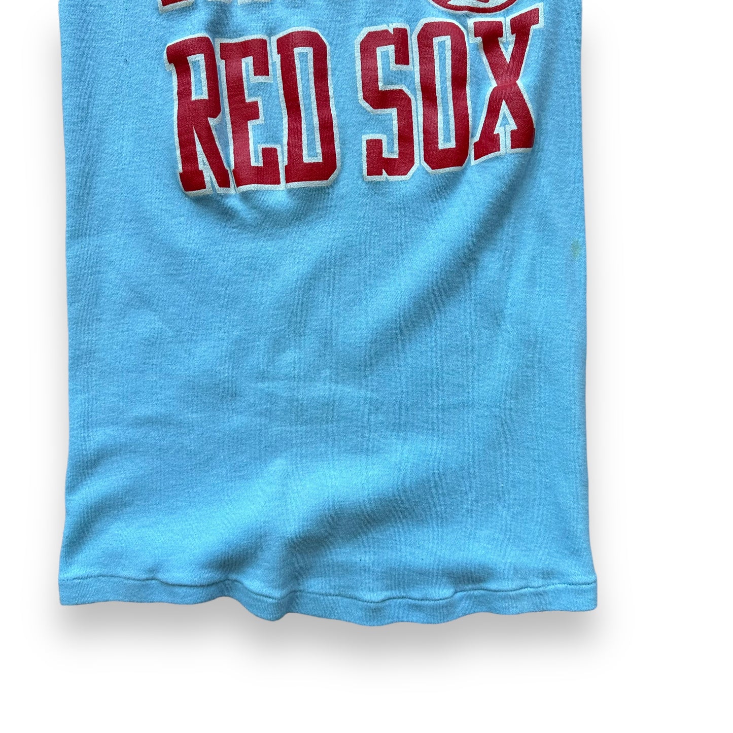 Lower Front View of Vintage Powder Blue Red Sox Ringer Tee SZ M | Vintage Red Sox T-Shirts Seattle | Barn Owl Vintage Tees Seattle