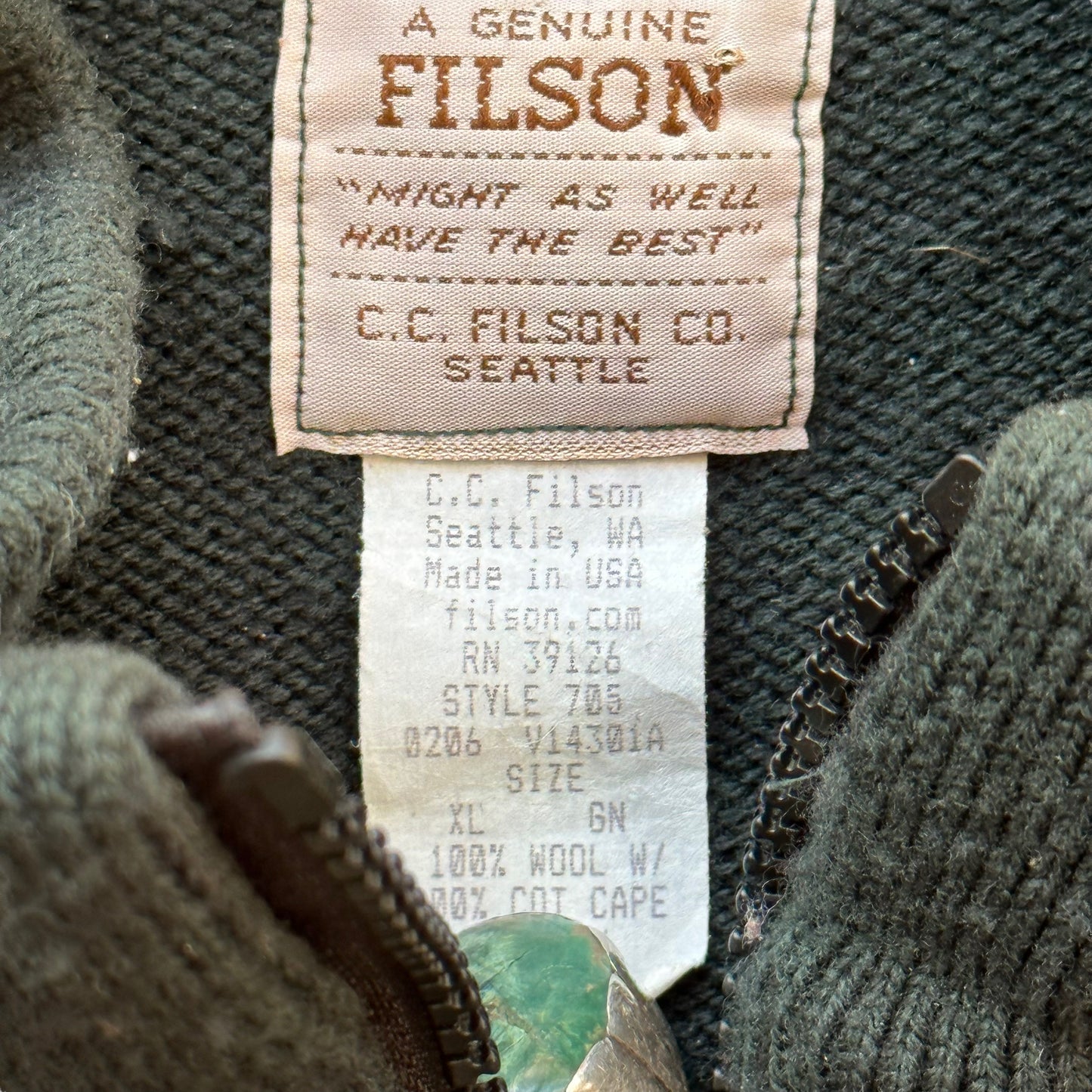 Tag View on Filson Style 705 Wool Guide Vest SZ XL |  Barn Owl Vintage Goods | Vintage Workwear Seattle