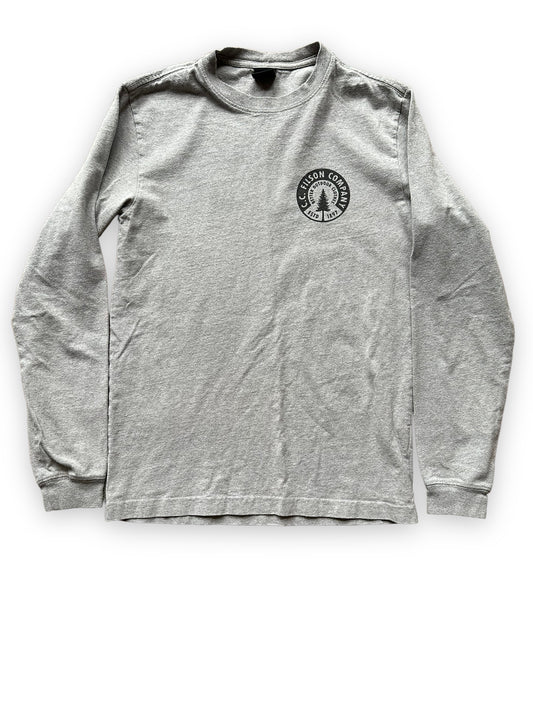 Front View of Filson Long Sleeve Heather Grey Tee SZ XS  |  Barn Owl Vintage Goods | Filson Graphic Tees Seattle