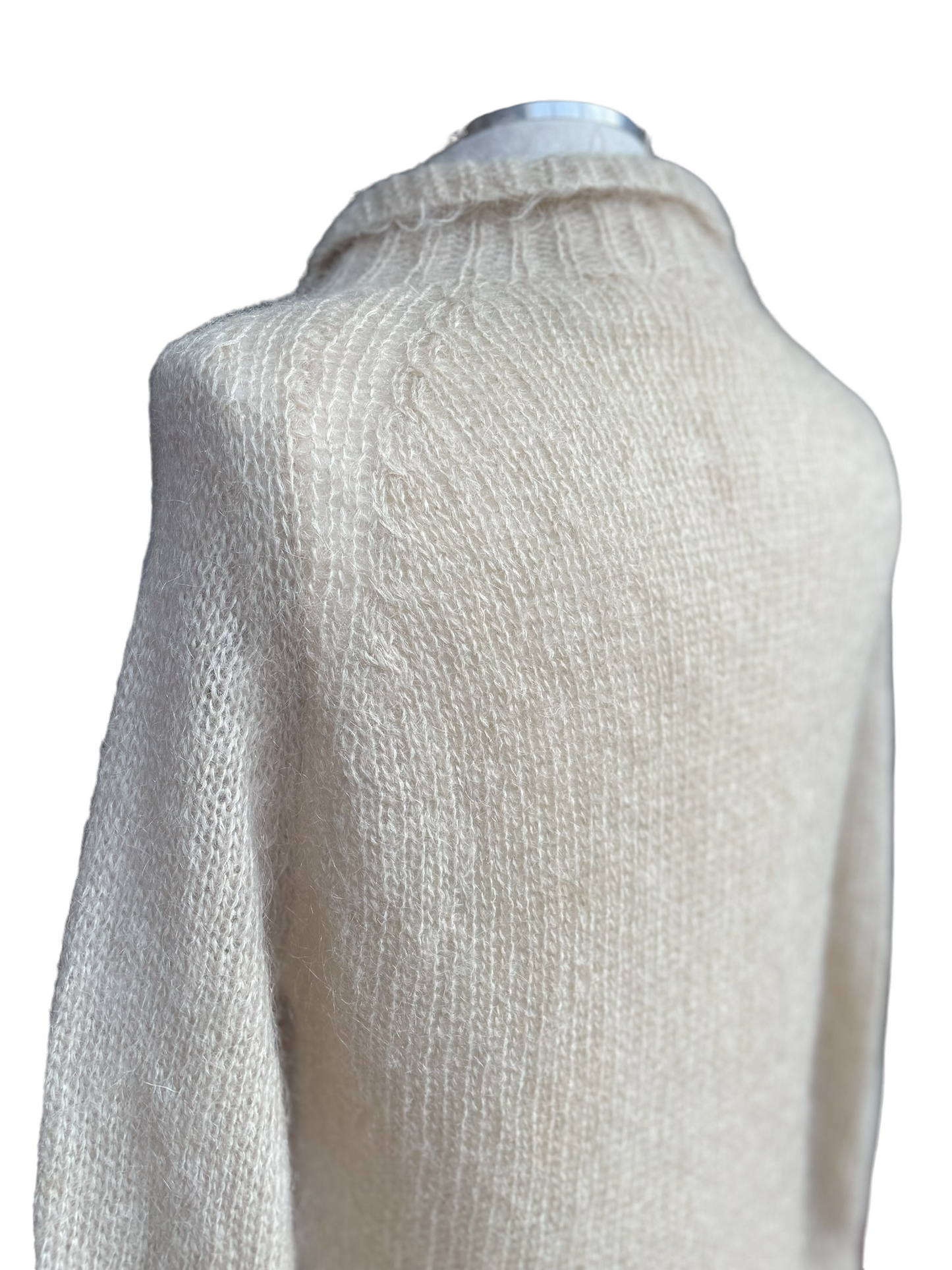 Left rear shoulderVintage 1950's Hand Knit Wool Mohair Cardigan Sweater | Barn Owl VIntage | Seattle True Vintage