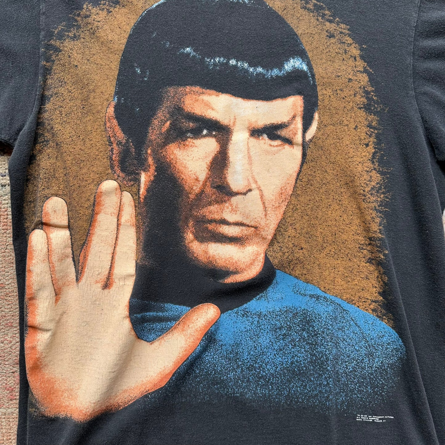 Front Graphic Detail on Vintage 1990's Star Trek Spock Tee SZ L | Vintage Single Stitch Star Trek T-Shirts Seattle | Barn Owl Vintage Tees Seattle
