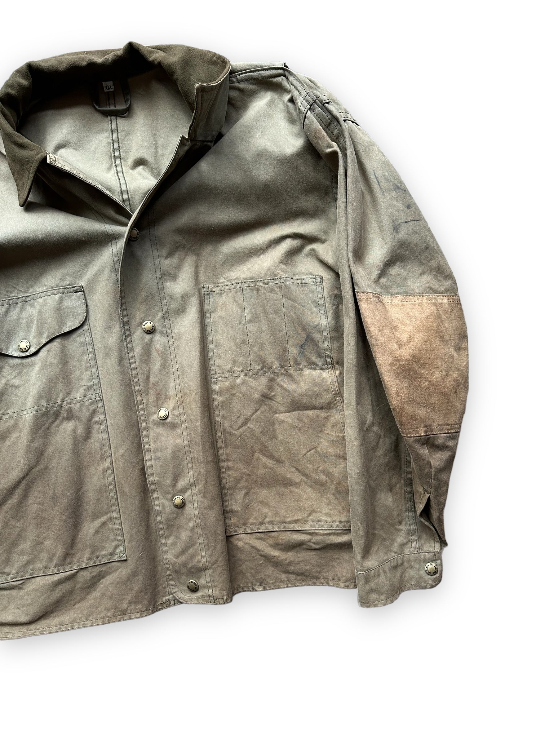 Front Left View of Filson Tin Cloth Shooting Jacket Style 420 SZ XXL |  Barn Owl Vintage Goods | Vintage Workwear Seattle