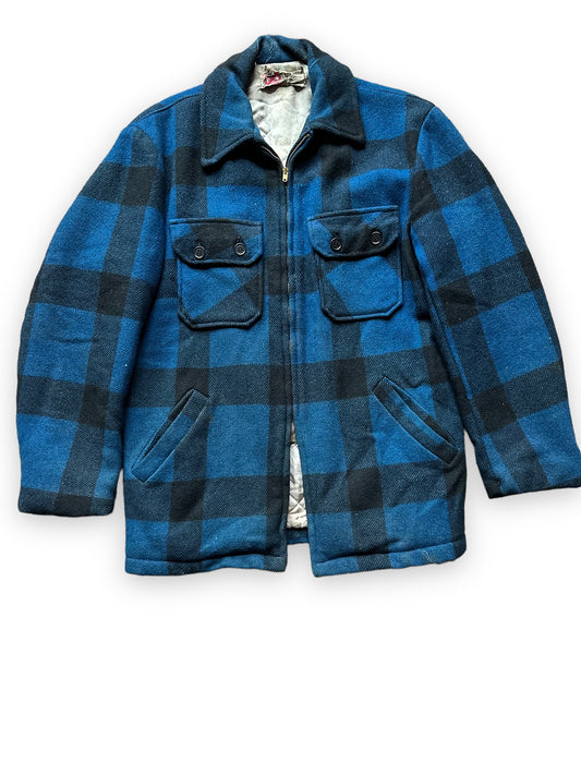 Front View of Vintage Black Bear Cobalt Blue and Black Wool Coat SZ L  |  Vintage Workwear Seattle | Barn Owl Vintage Seattle