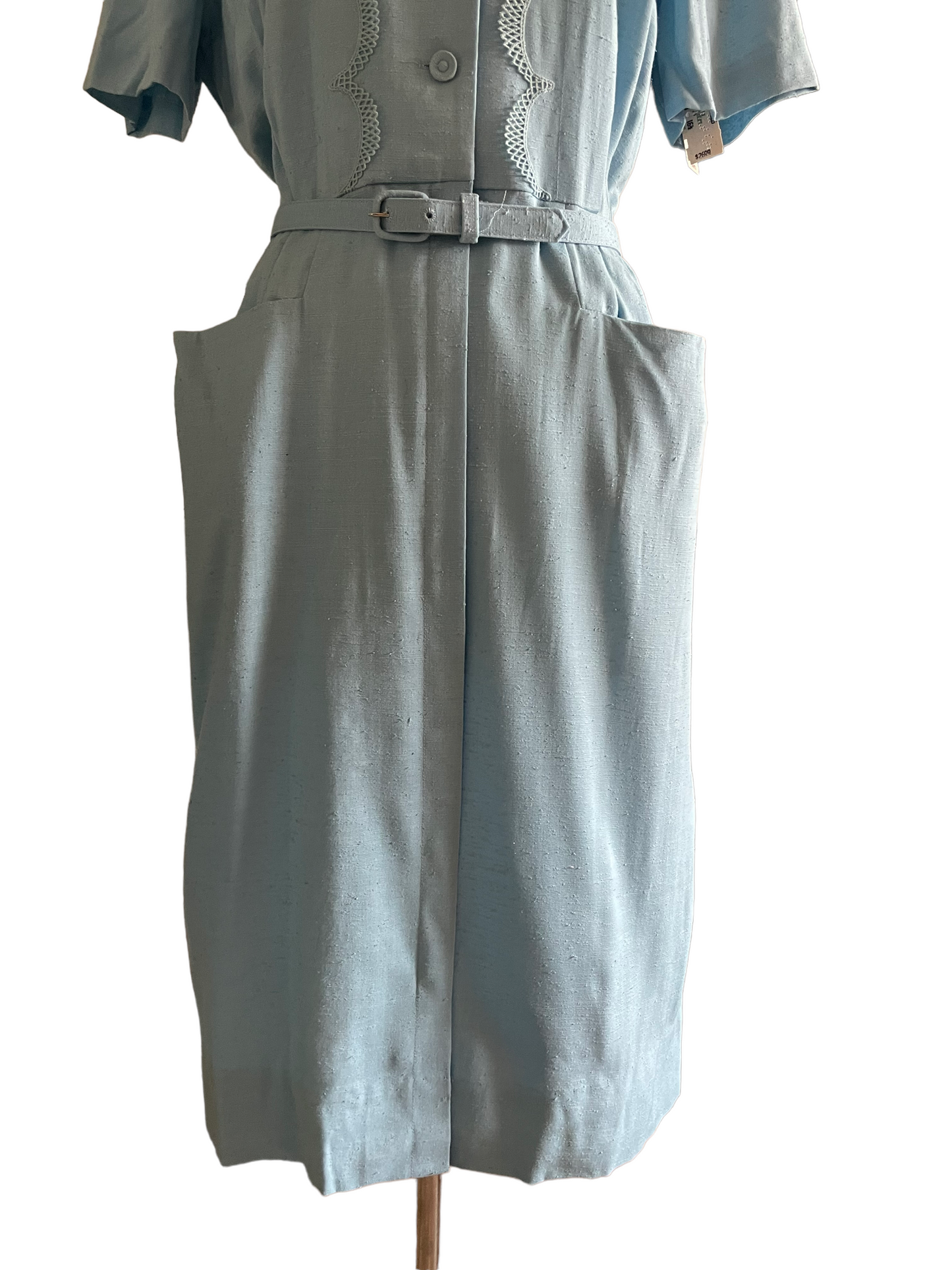 Vintage 1950s Deadstock Lordleigh Light Blue Silk and Rayon Dress SZ M|  Barn Owl Vintage | Seattle Vintage Dresses Lower half front view