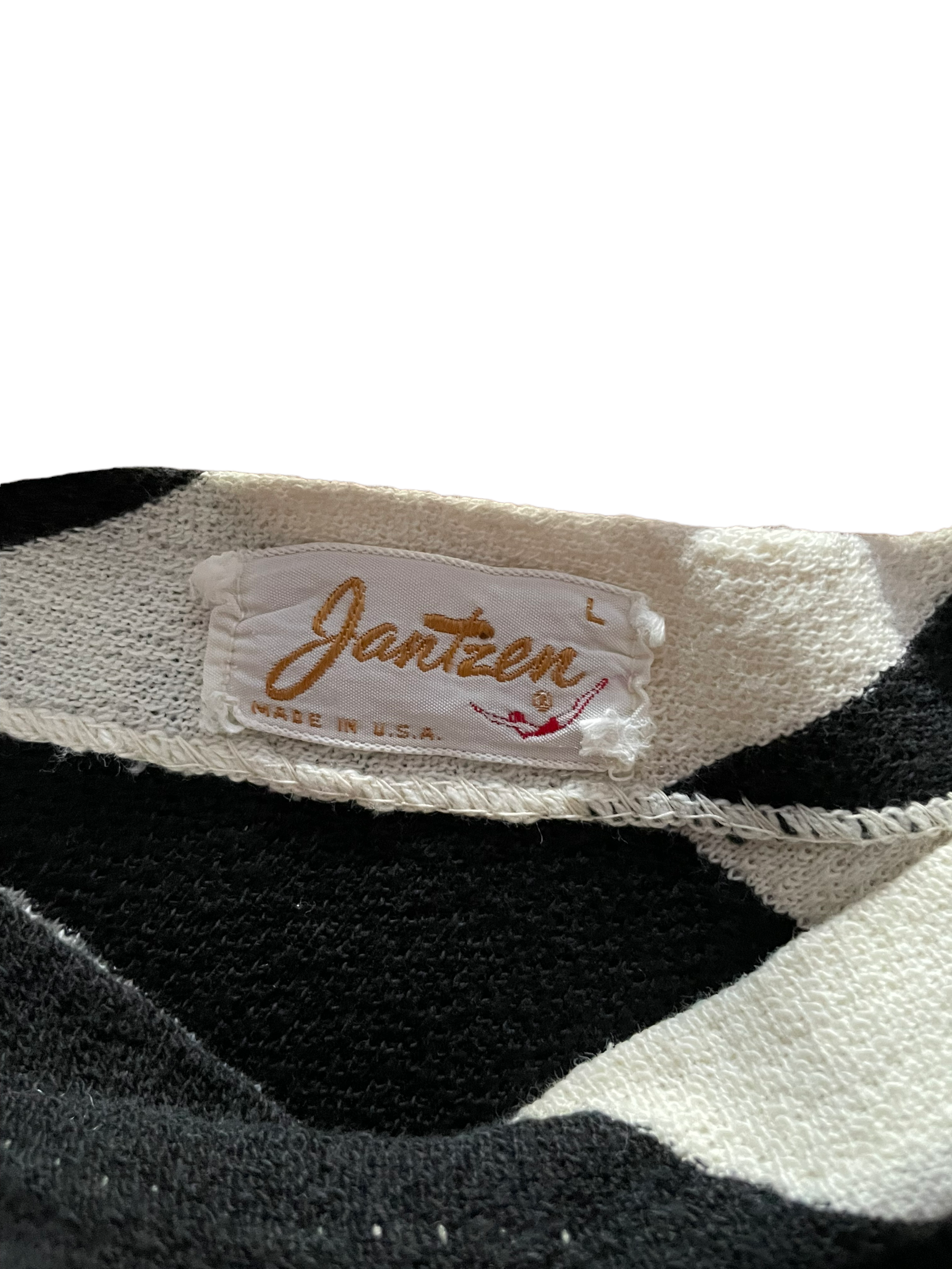 View of jantzen label Vintage 1950s Jantzen Striped Top | Barn Owl Seattle | Vintage Jantzen Clothing