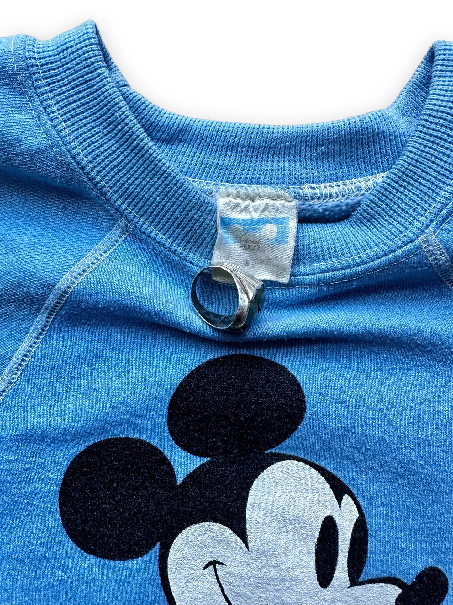 Tag View of Vintage Disney Mickey Mouse Light Blue Sweatshirt SZ S | Vintage Crewneck Sweatshirt Seattle | Barn Owl Vintage Seattle