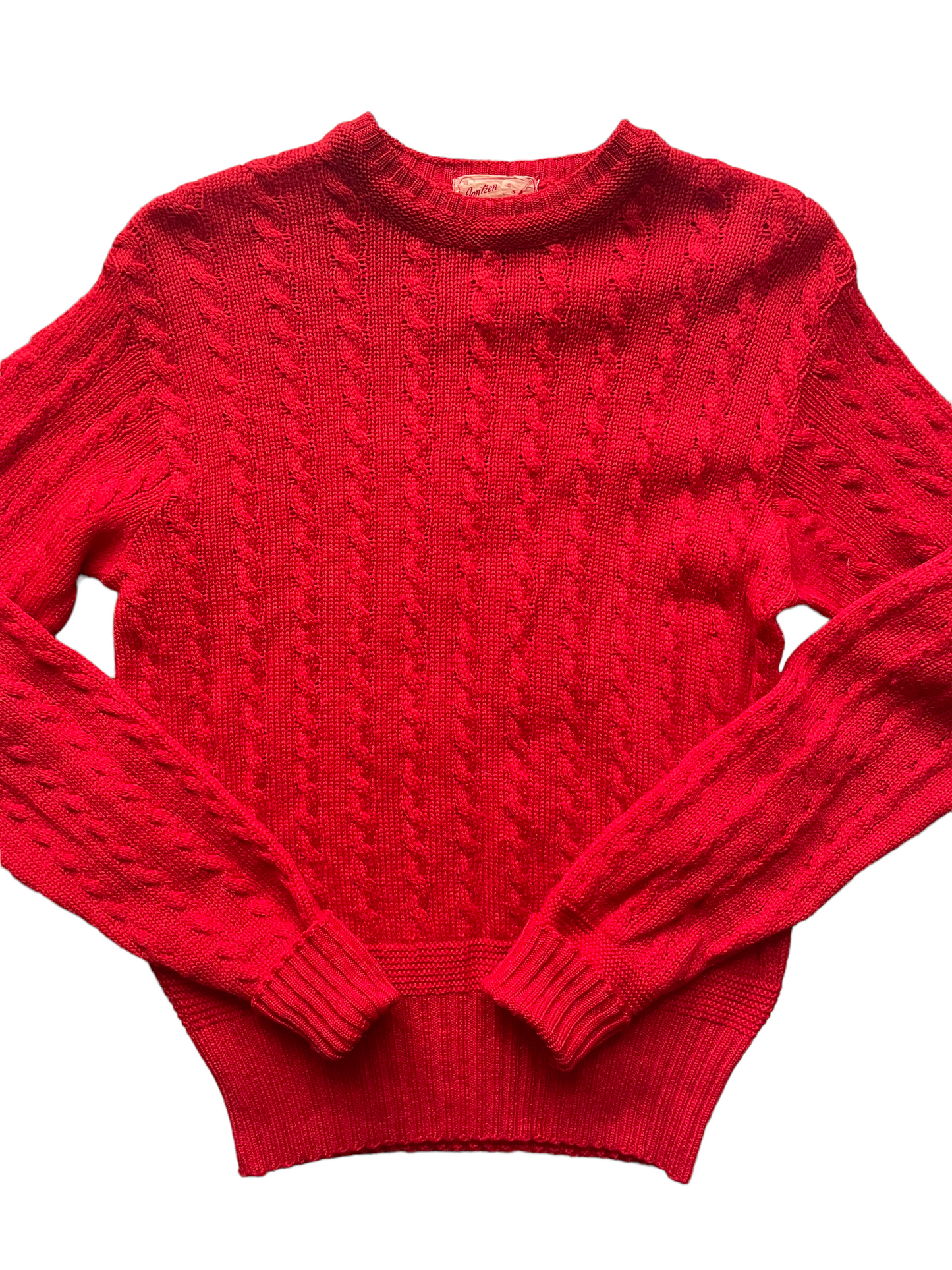 Vintage 1950s Jantzen Cable Knit Wool Sweater | Barn Owl Seattle | Seattle Vintage Sweaters Full front view.