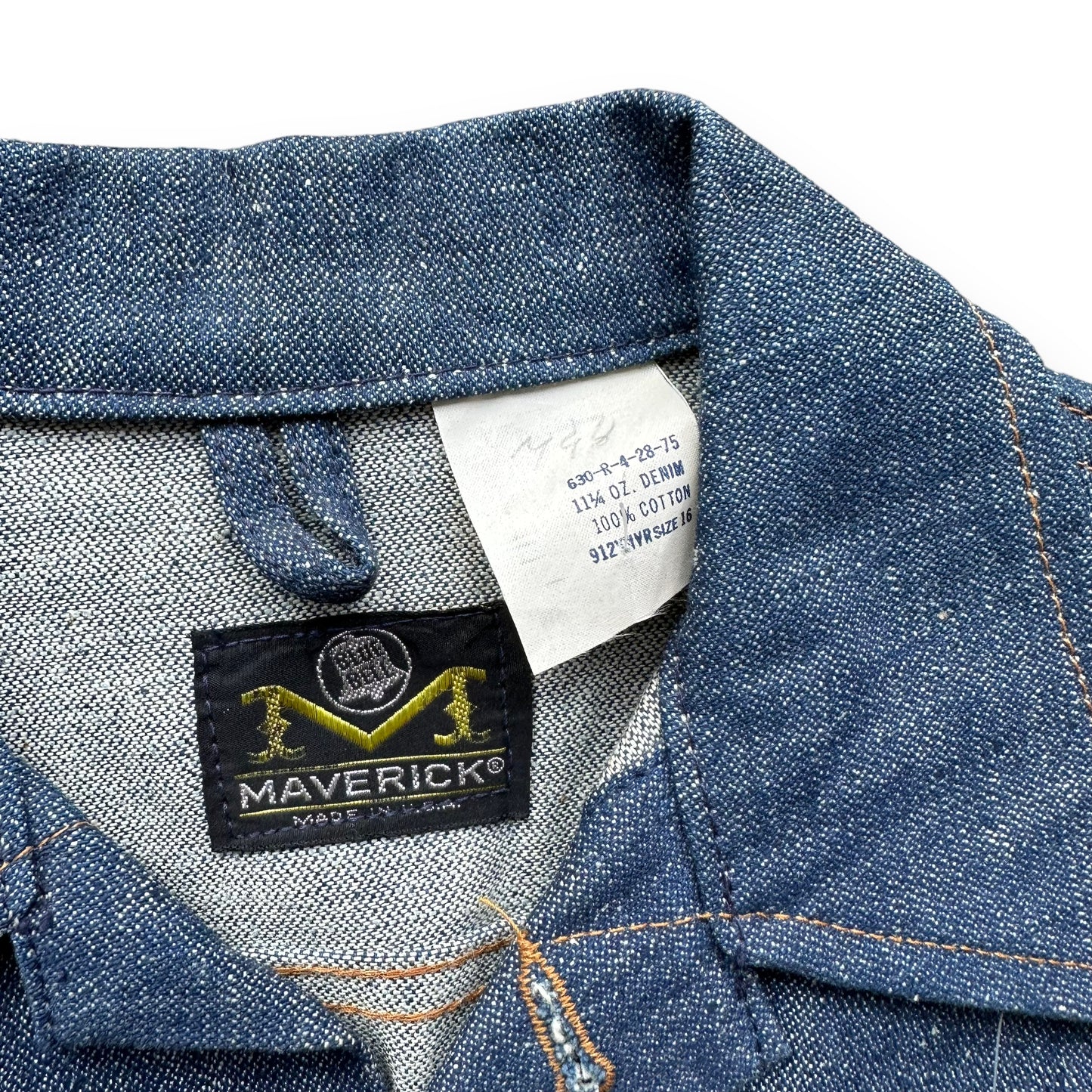 Tag View on Vintage Deadstock Maverick Denim Jacket SZ 16 | Vintage Denim Workwear Seattle | Seattle Vintage Denim Jackets