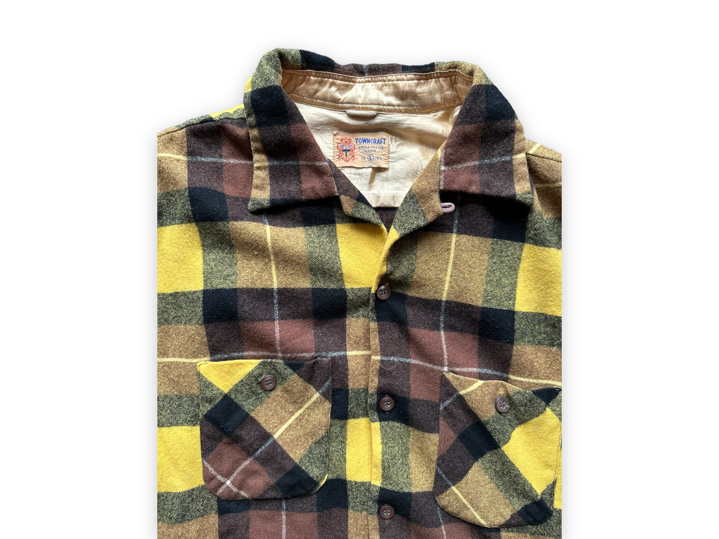 Tag View on Vintage Brilliant Colored Towncraft Board Shirt | Vintage Wool Flannel Seattle | Barn Owl Vintage Clothing