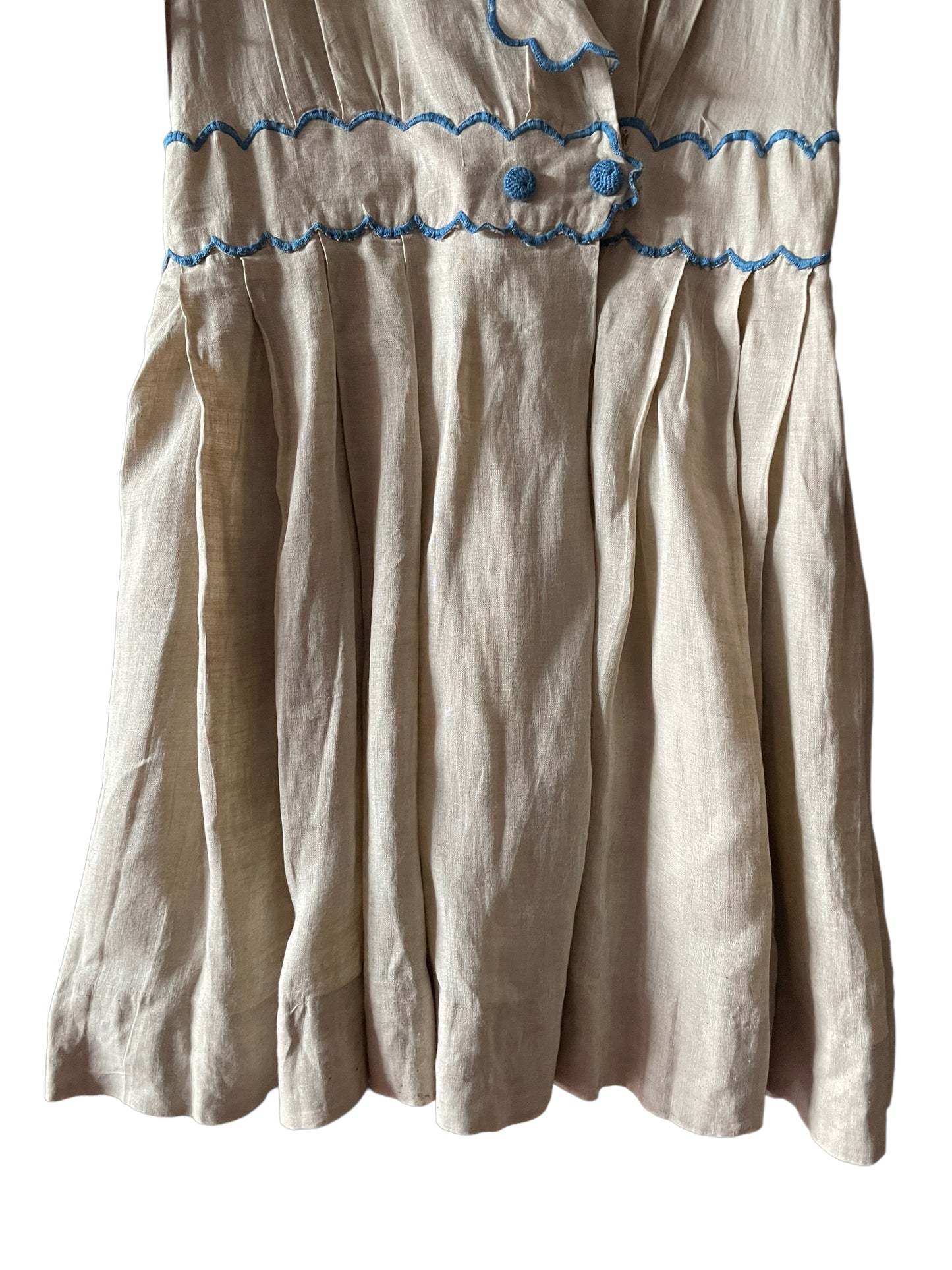 Front skirt view of Antique Early 1900s Linen Dress SZ XS