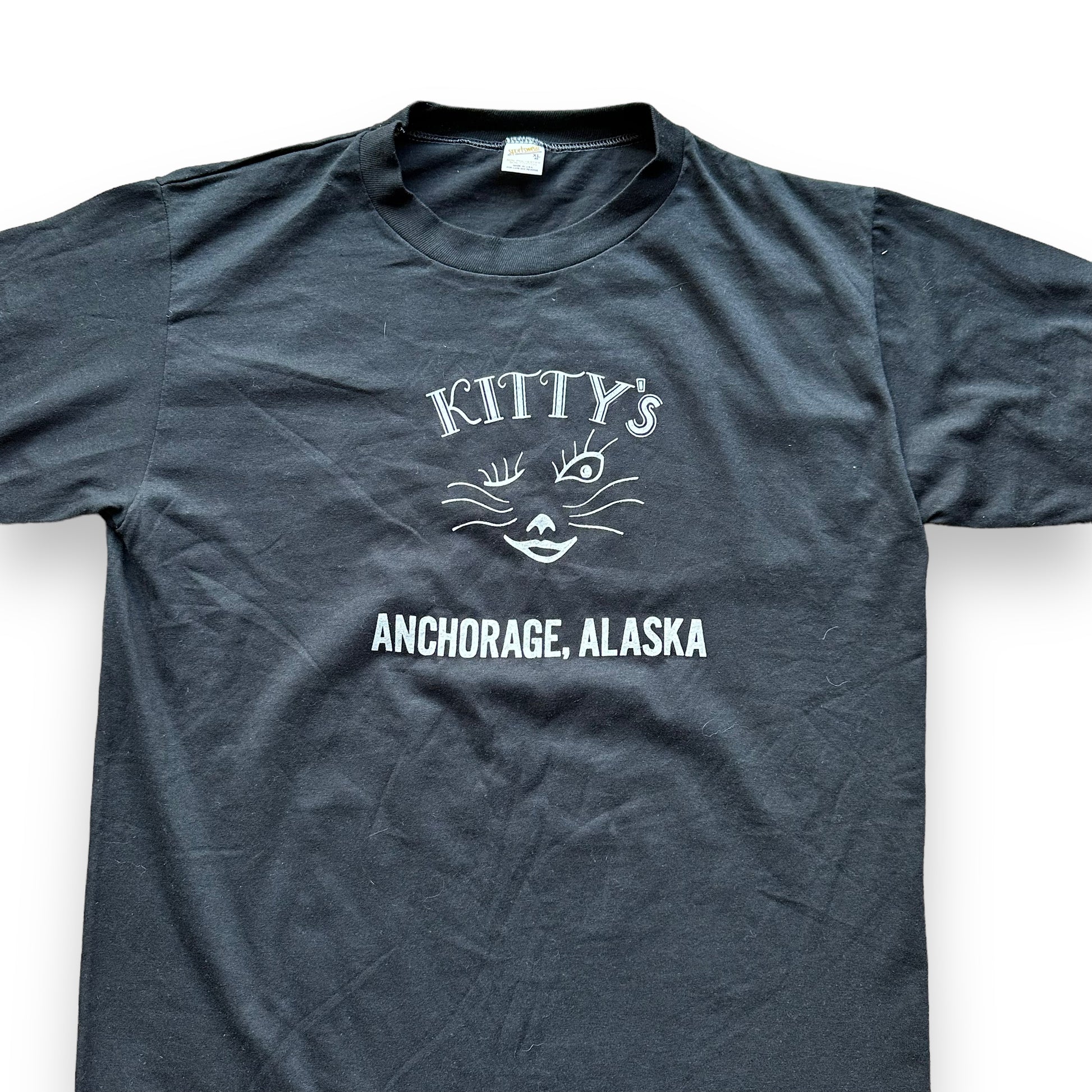 Upper Front View of Vintage Kitty's Anchorage Alaska Tee SZ XL | Vintage T-Shirts Seattle | Barn Owl Vintage Tees Seattle