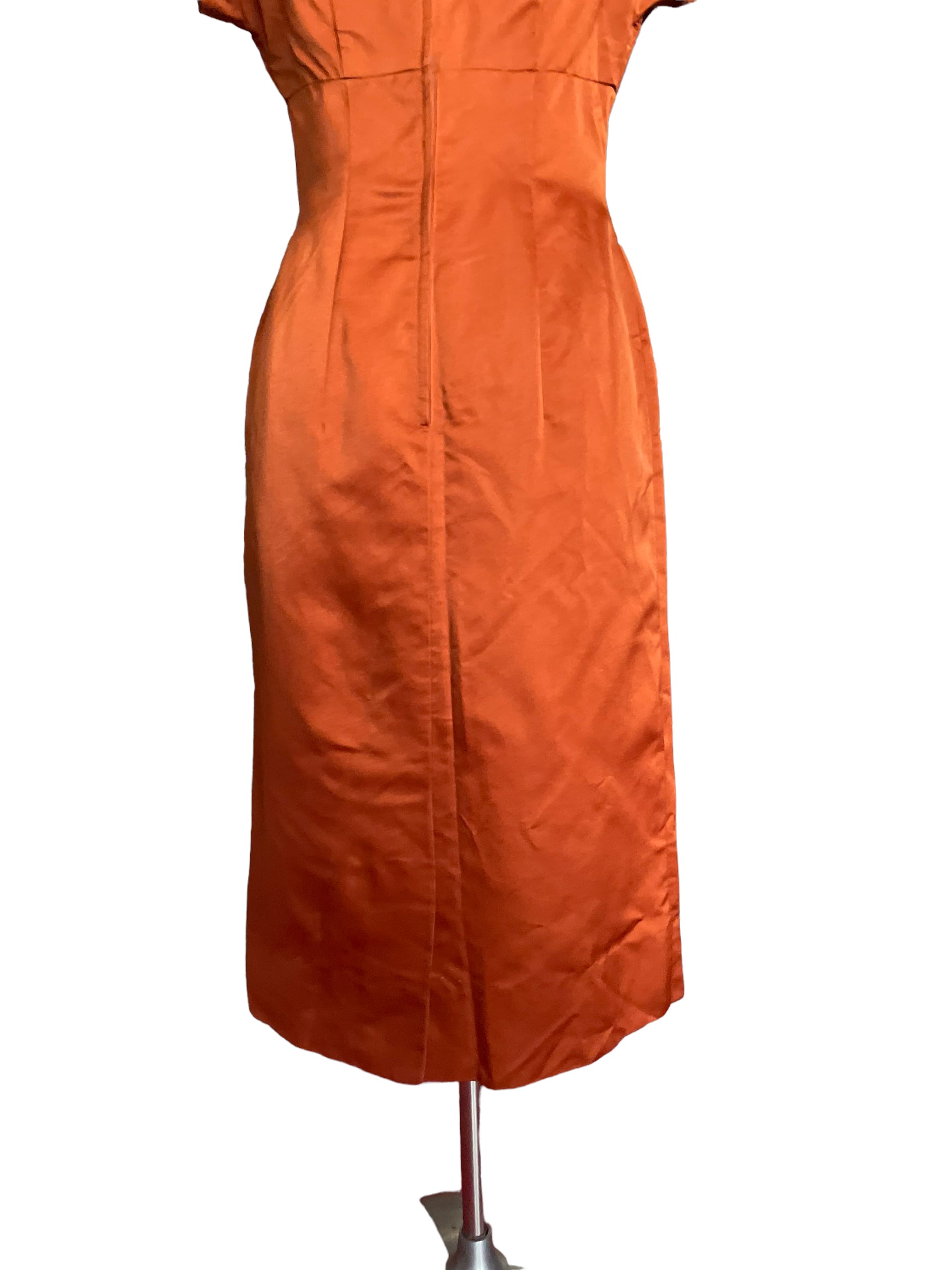 Back skirt view of Vintage 1950s Burnt Orange Silk Dress SZ M