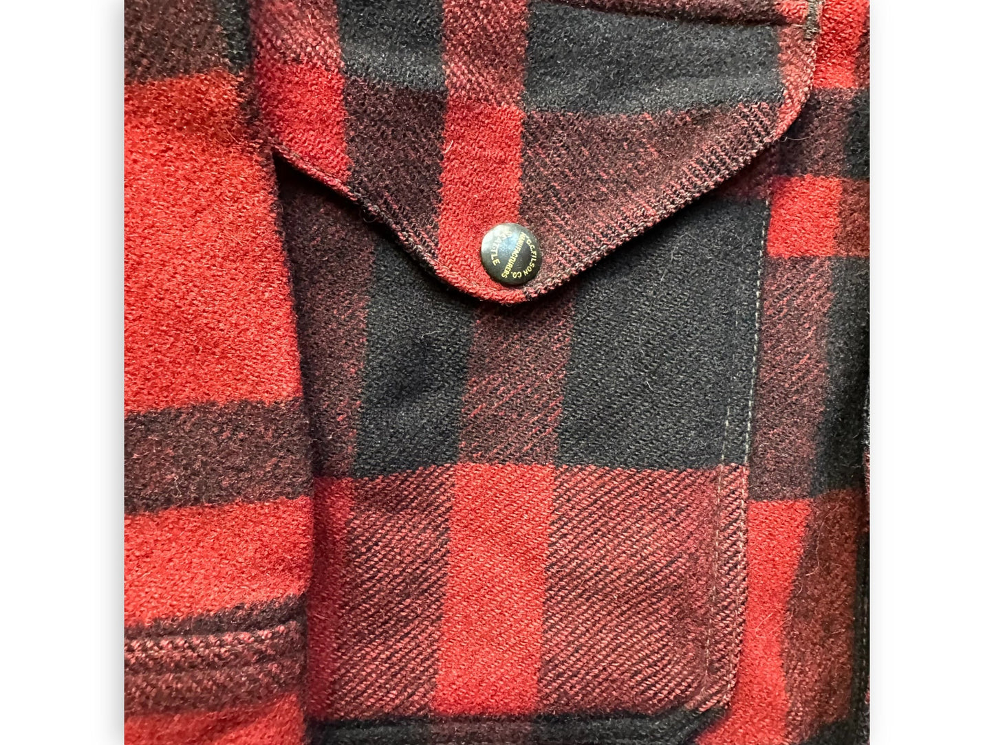 Enameled Snaps on Vintage 1930s Era FilClo Filson Mackinaw Cruiser |  FilClo Vintage Workwear | Barn Owl Vintage Seattle