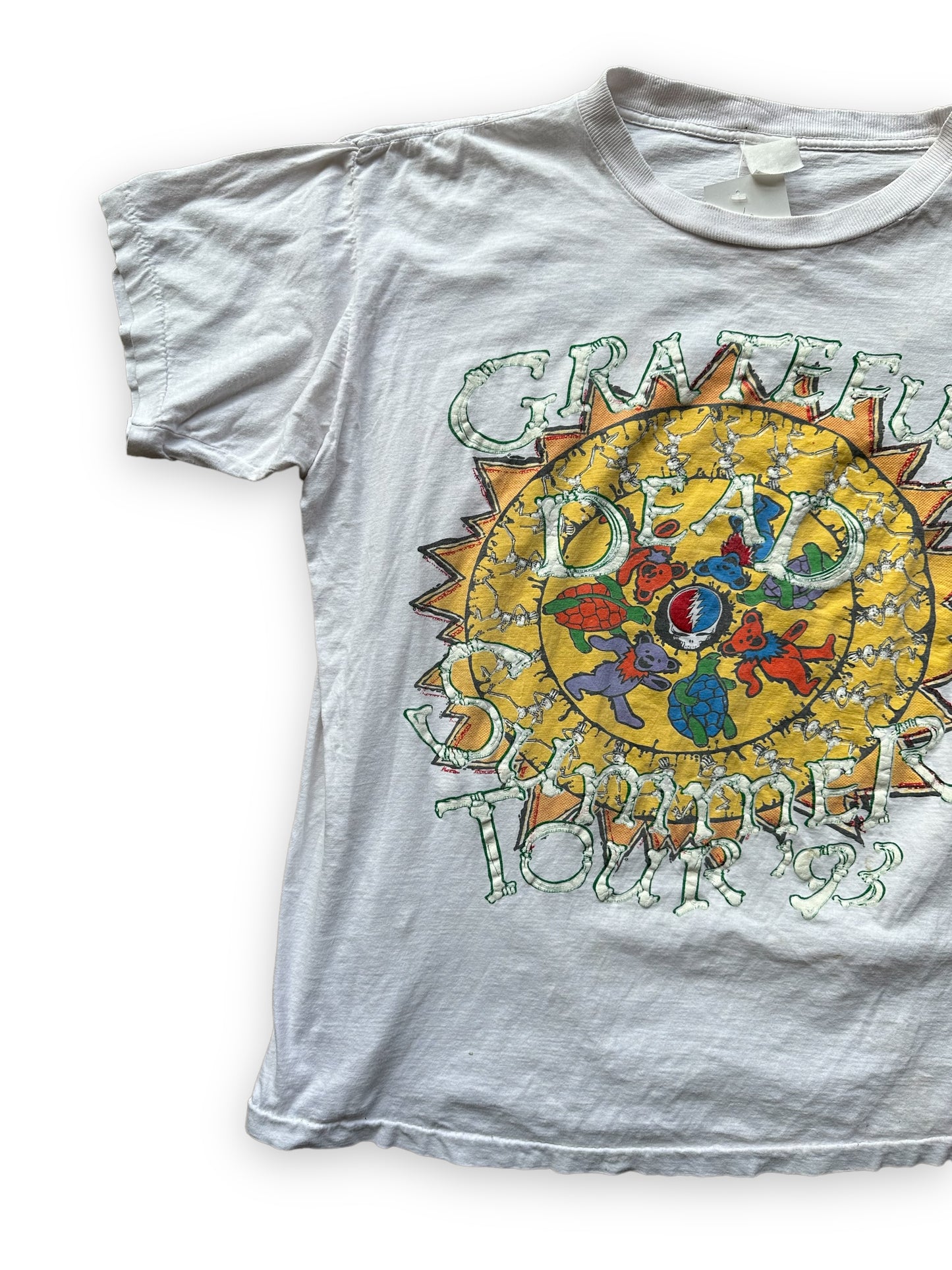 Right Front View of Vintage Grateful Dead 1993 Summer Tour Bootleg Tee SZ L |  Vintage Grateful Dead Tee Seattle | Barn Owl Vintage
