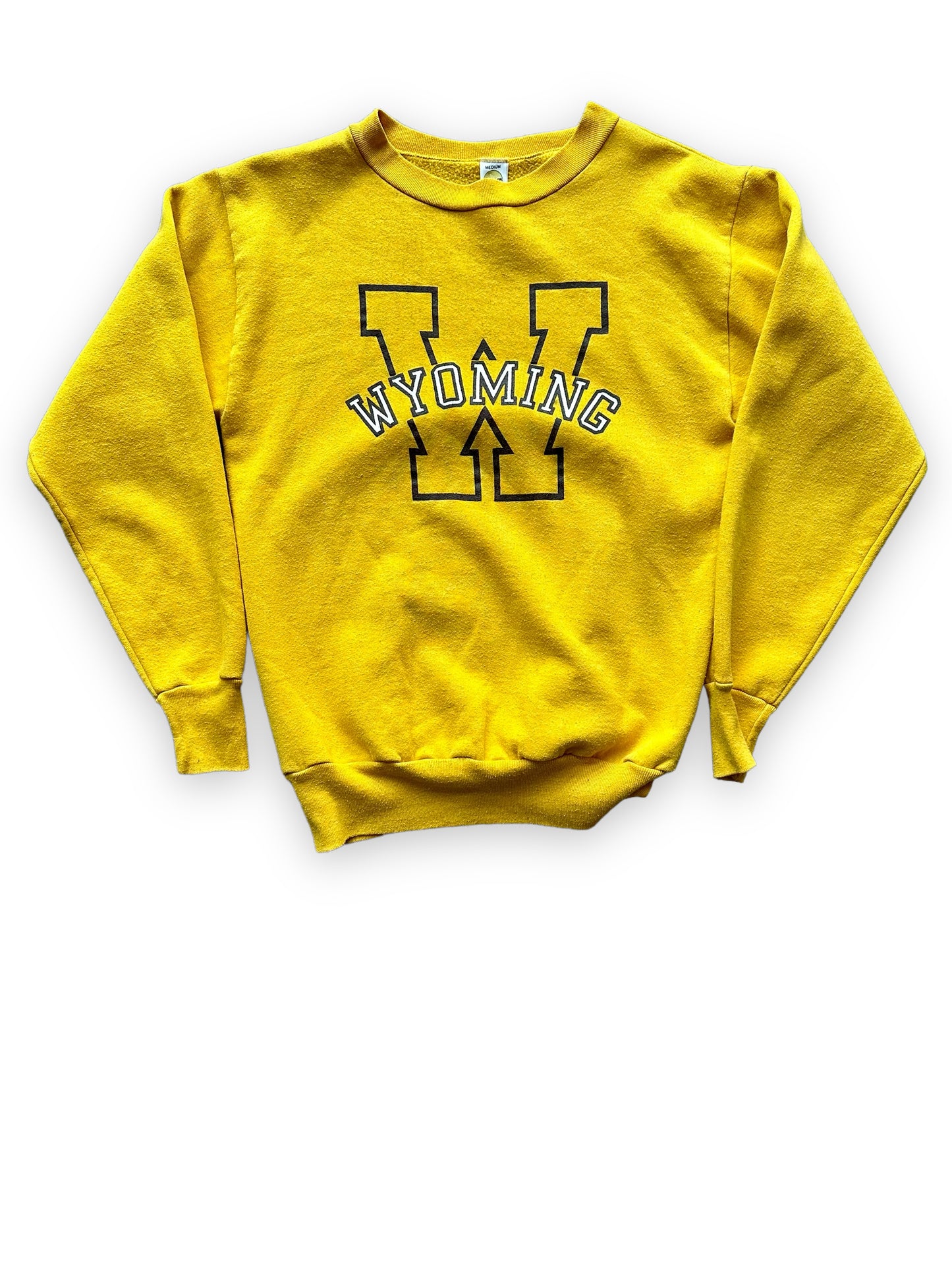 Front View of Vintage Yellow Wyoming Crewneck Sweatshirt SZ M | Vintage Crewneck Sweatshirt Seattle | Barn Owl Vintage Seattle