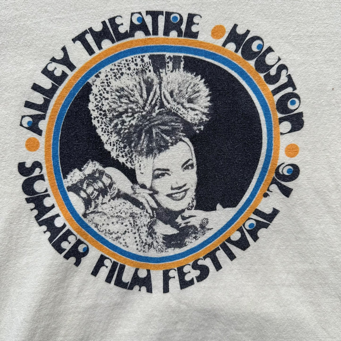 Graphic Detail on Vintage 1976 Alley Theatre Houston Summer Film Festival Ringer Tee SZ M | Vintage T-Shirts Seattle | Barn Owl Vintage Tees Seattle