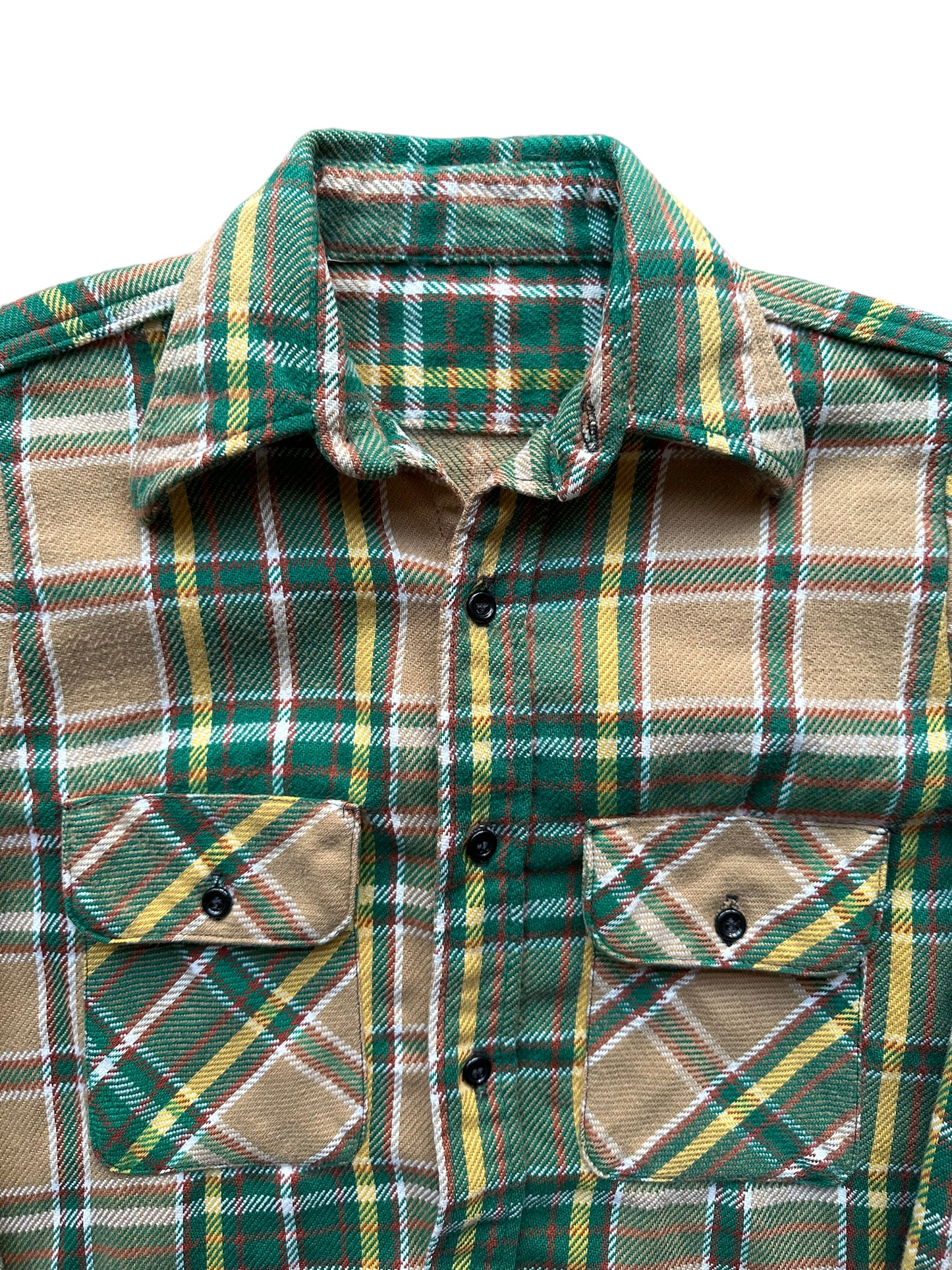 Vintage Green Brown Yellow Cotton Blend Flannel SZ M | Vintage Cotton Flannel Seattle | Barn Owl Vintage Seattle