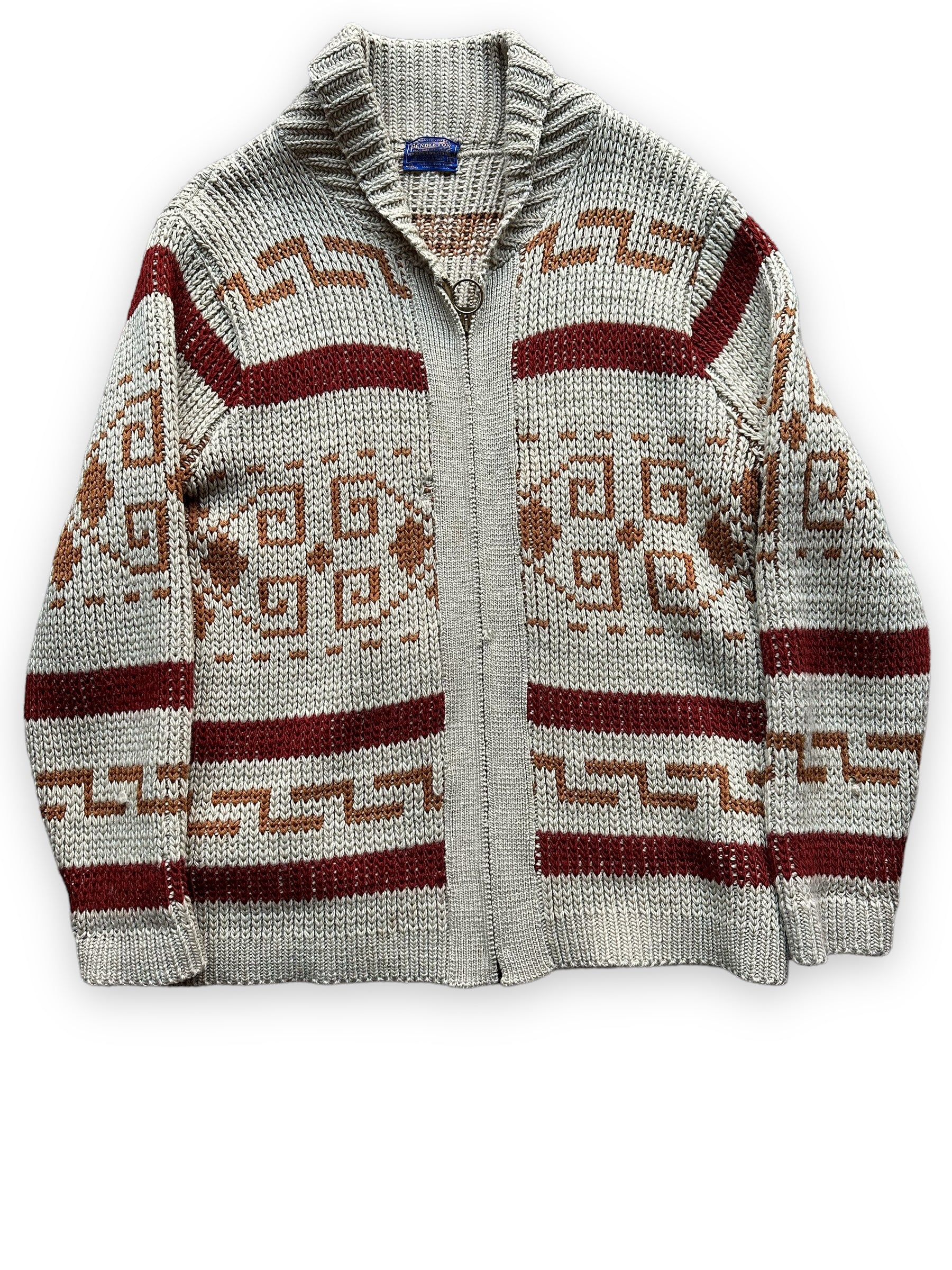 Front Flat Lay View of Vintage Pendleton Westerley "The Dude" Sweater SZ L |  Vintage Big Lebowski Pendleton Sweaters Seattle | Barn Owl Vintage Seattle