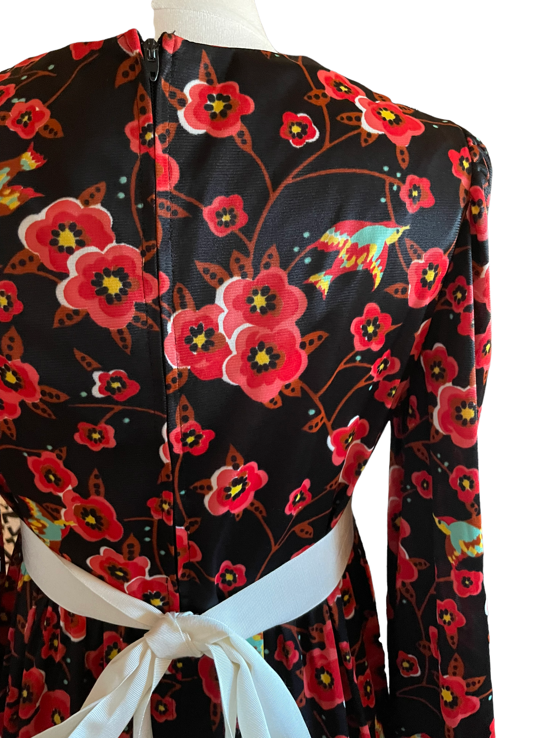 Vintage 1960s Cherry Blossom Maxi Dress SZ S-M |  Barn Owl Vintage | Seattle Vintage Dresses Back right shoulder.