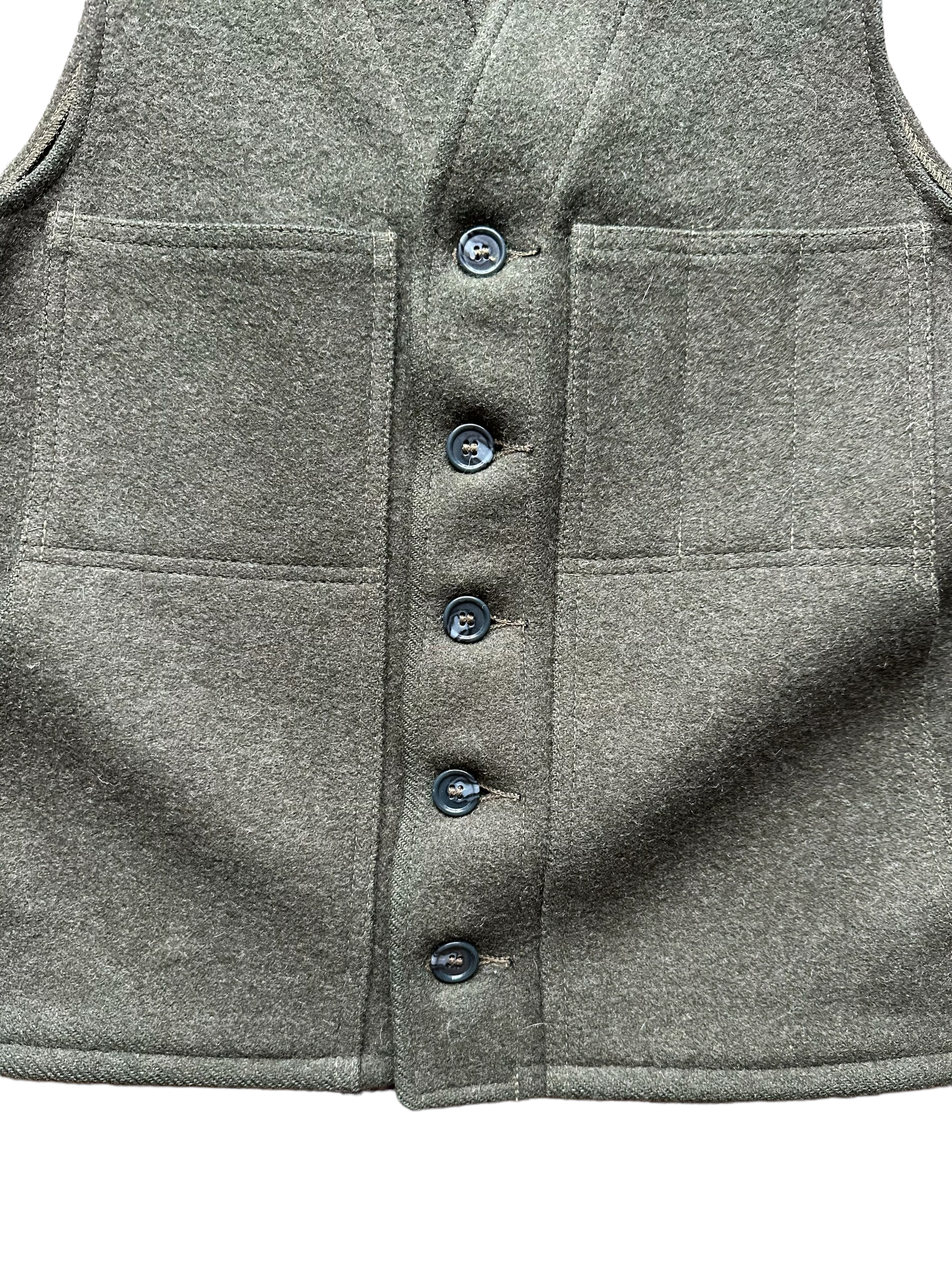 Front Lower View of Vintage Filson Mackinaw Vest SZ 36 |  Forest Green Wool Vest | Seattle Vintage Workwear
