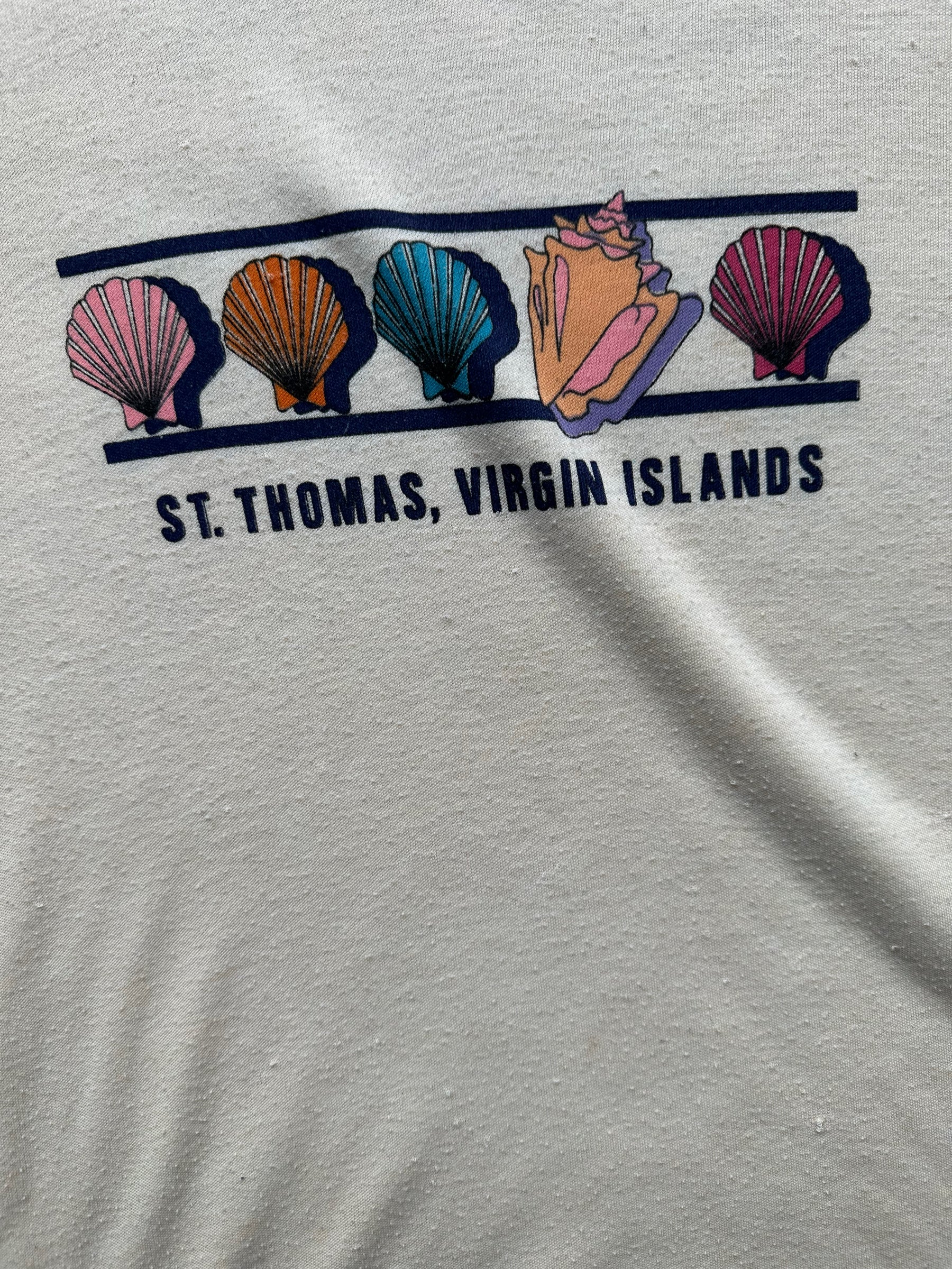 Front graphic detail shot of Vintage Virgin Islands Tee SZ S | Vintage T-Shirts Seattle | Barn Owl Vintage Tees Seattle