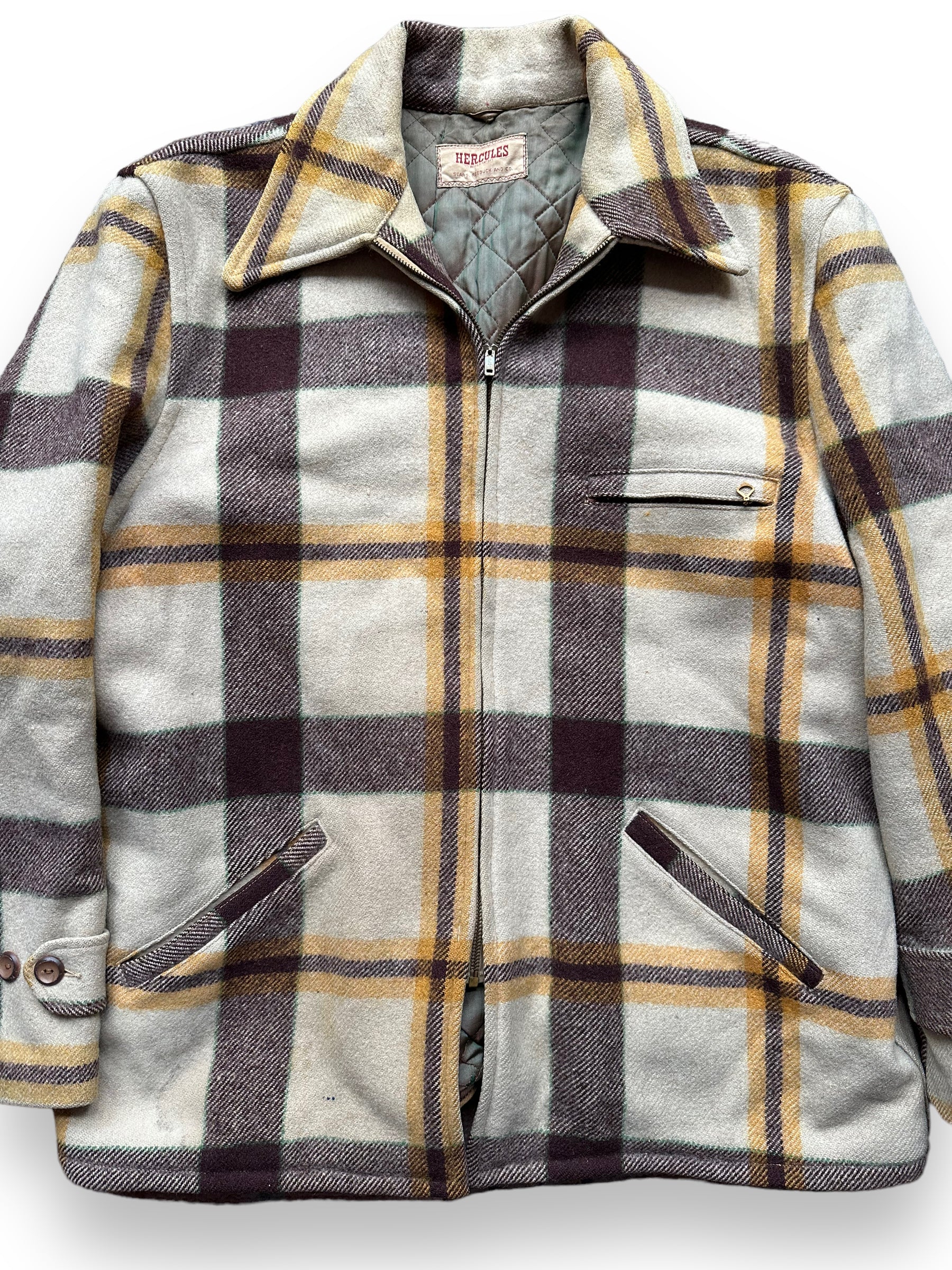 Front Detail on Vintage Hercules Wool Jacket SZ XL |  Barn Owl Vintage Goods | Vintage Sears Wool Coat Seattle