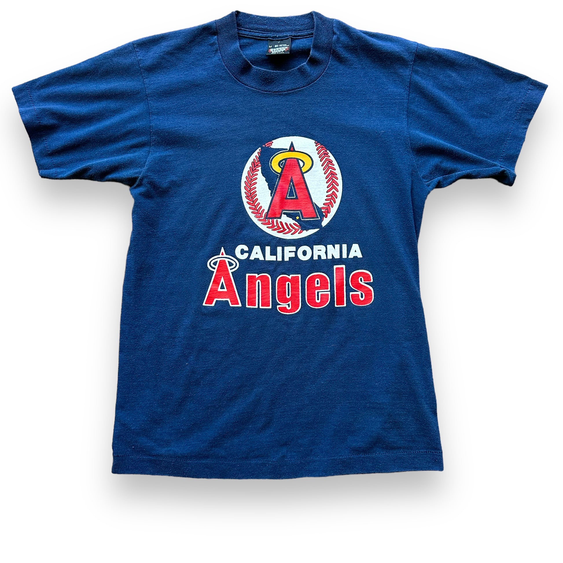 Front View of Vintage California Angels Tee SZ M | Vintage Anaheim Angels T-Shirts Seattle | Barn Owl Vintage Tees Seattle