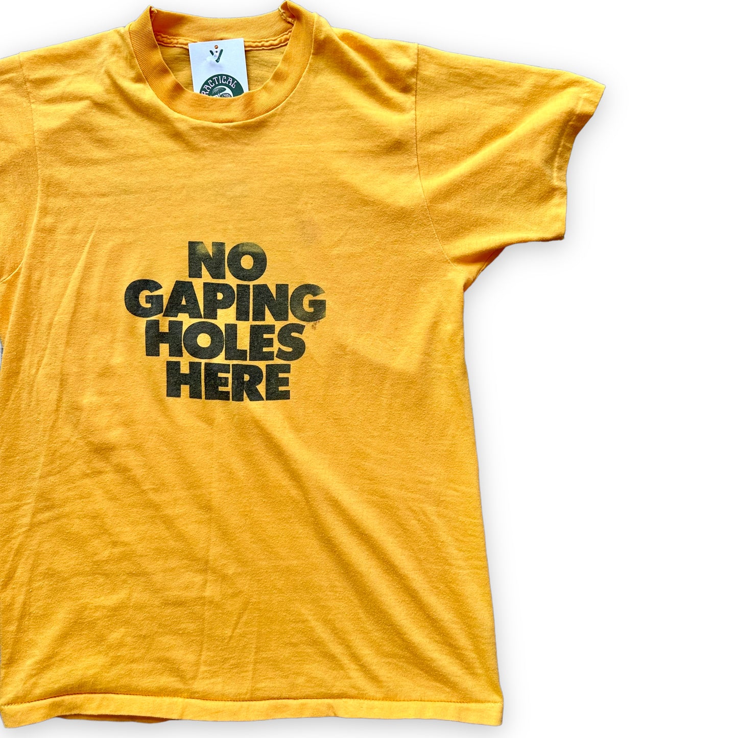 Front Left View of Vintage Activision No Gaping Holes Graphic Tee Template SZ S |  Vintage Video Game Tee Seattle | Barn Owl Vintage