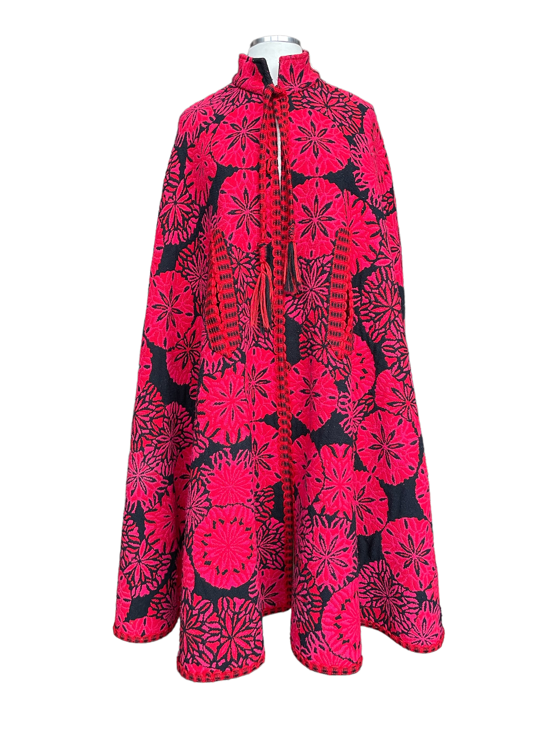 Full front view ofVintage 1960s Arvi Made in Spain Floral Tapestry Cape Coat | Barn Owl Seattle | Seattle True Vintage