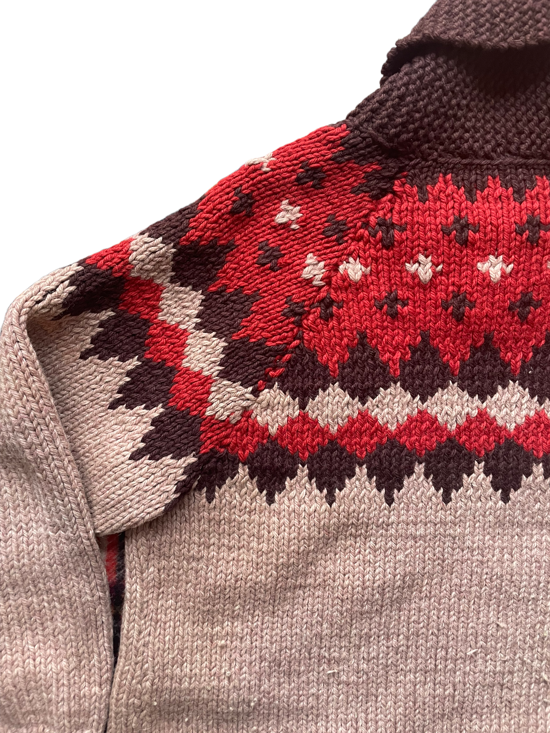 Left side back Vintage 1950s Cowichan Style Wool Cardigan |  Barn Owl Vintage | Seattle Vintage Sweaters