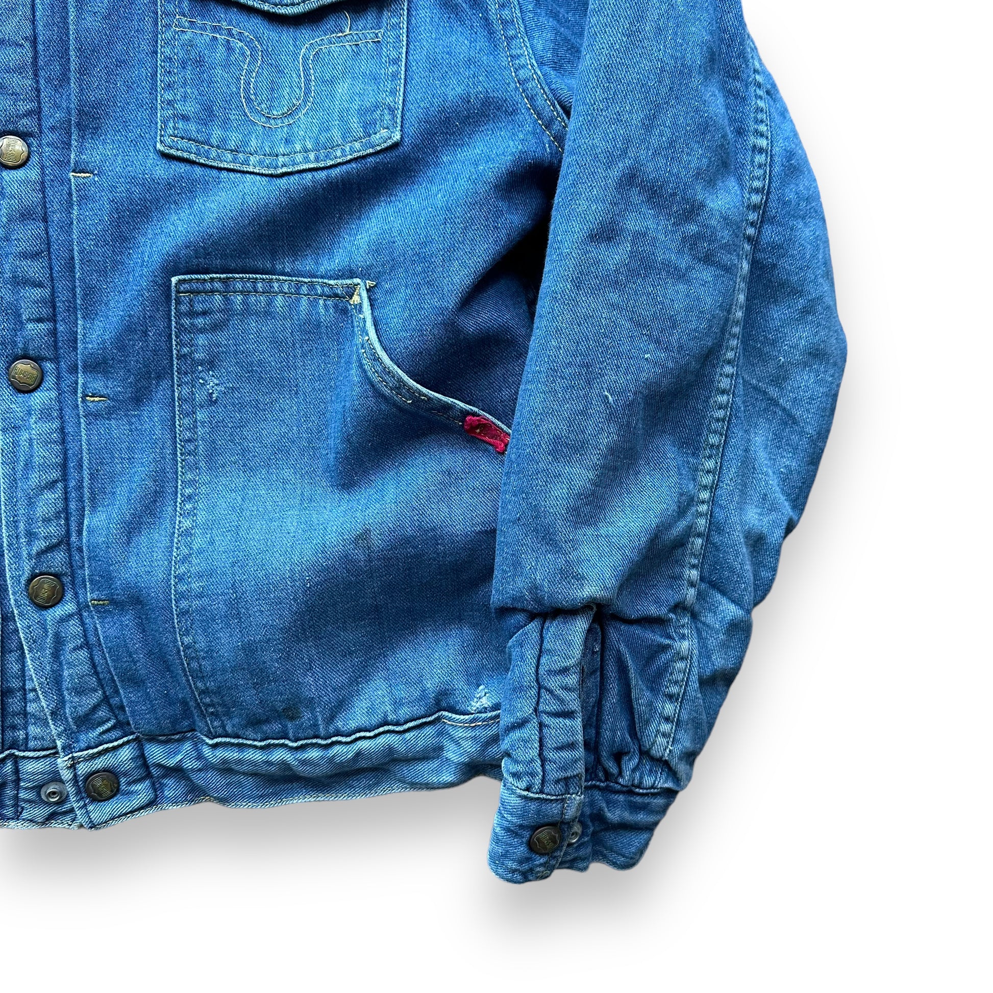 Lower Left Pocket Portion of Vintage Buckaroo By Big Smith Type II Sherpa Denim Jacket SZ L | Vintage Denim Workwear Seattle | Seattle Vintage Denim