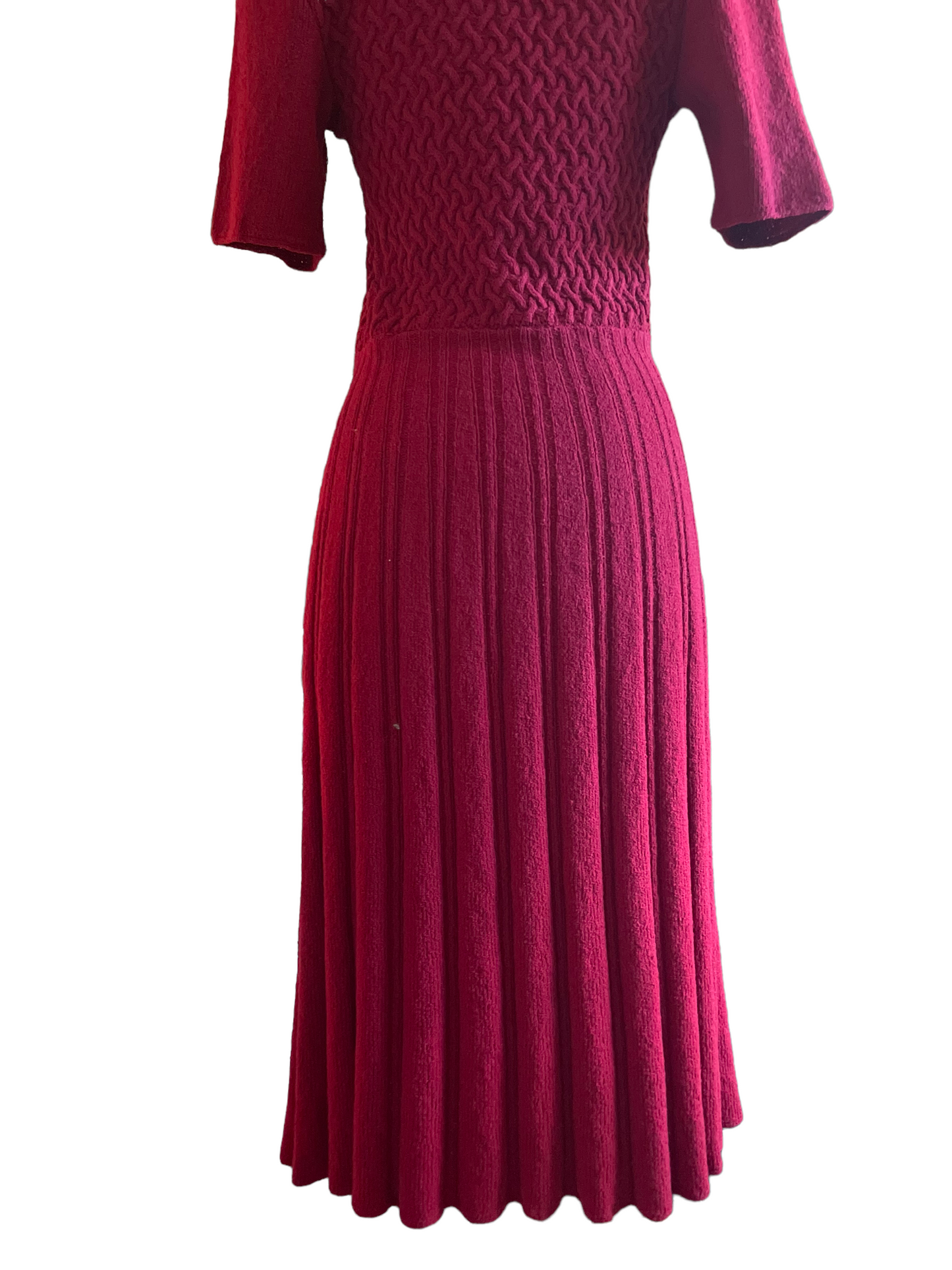 Vintage 1940s Hand-Knit Red Dress SZ S |  Barn Owl Vintage | Seattle Vintage Dresses Lower back view.