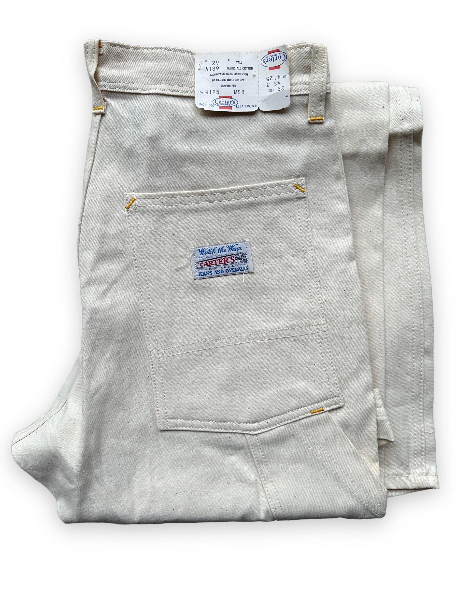 Rear Folded View of NOS Vintage Carter's Ecru Painters Pants W29T | Vintage Workwear Seattle | Barn Owl Vintage Clothing