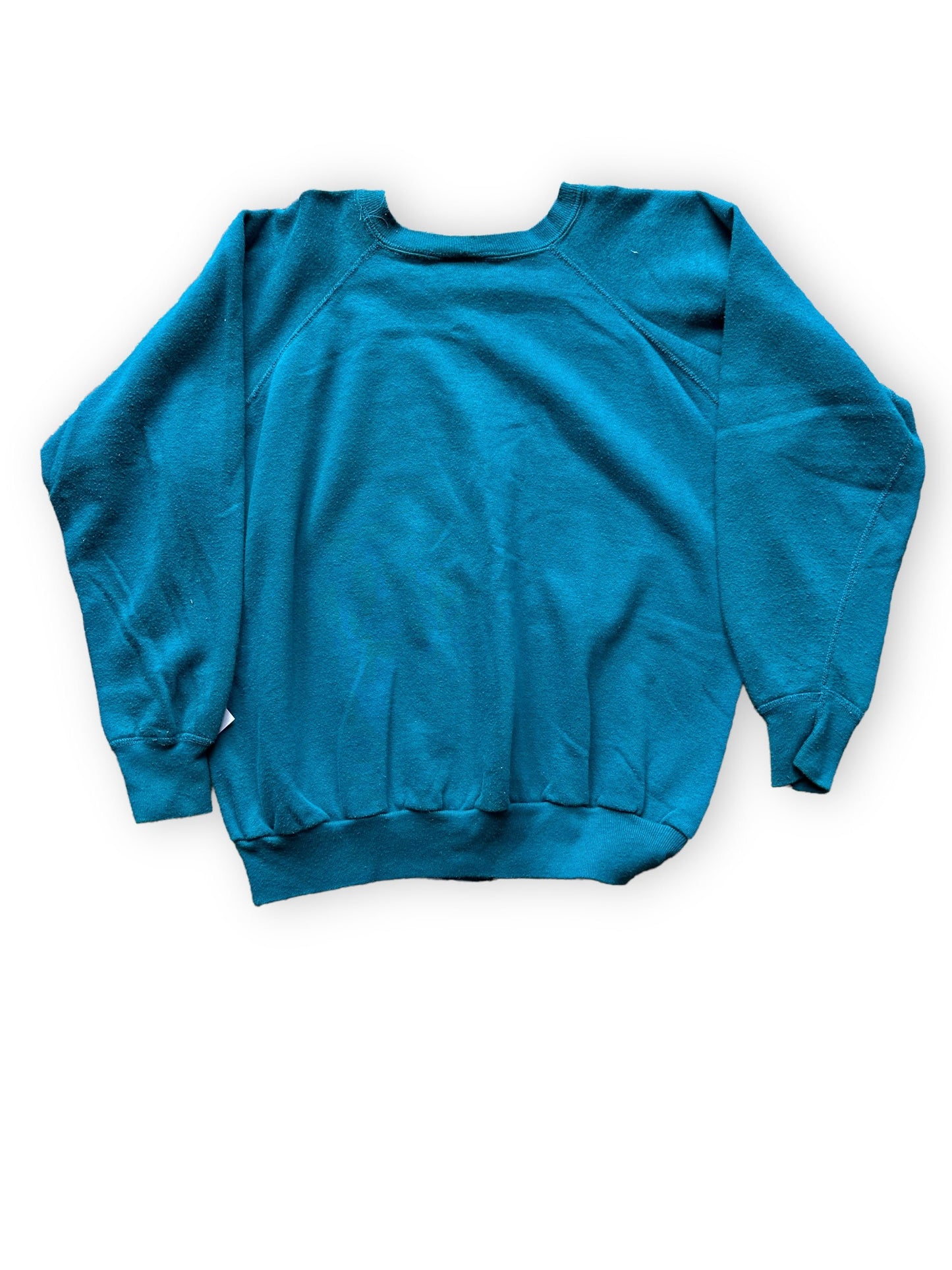 Rear View of Vintage Teal Raglan Blank Crewneck Sweatshirt | Vintage Crewneck Sweatshirt Seattle | Barn Owl Vintage Clothing